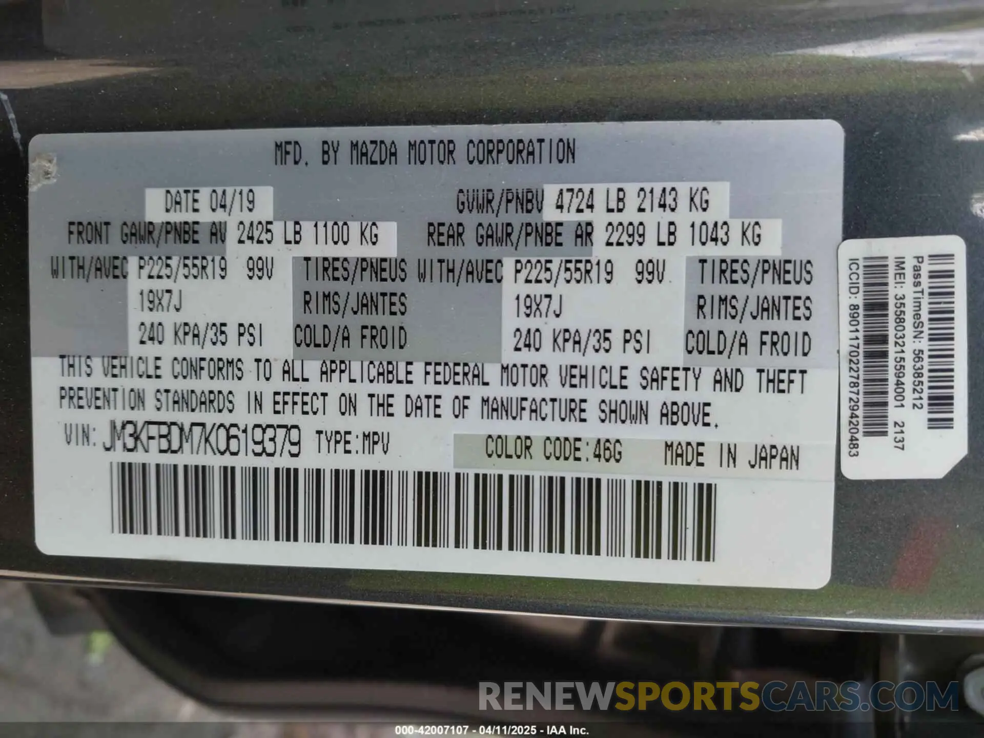 9 fotografías del automóvil dañado JM3KFBDM7K0619379 MAZDA CX-5 2019