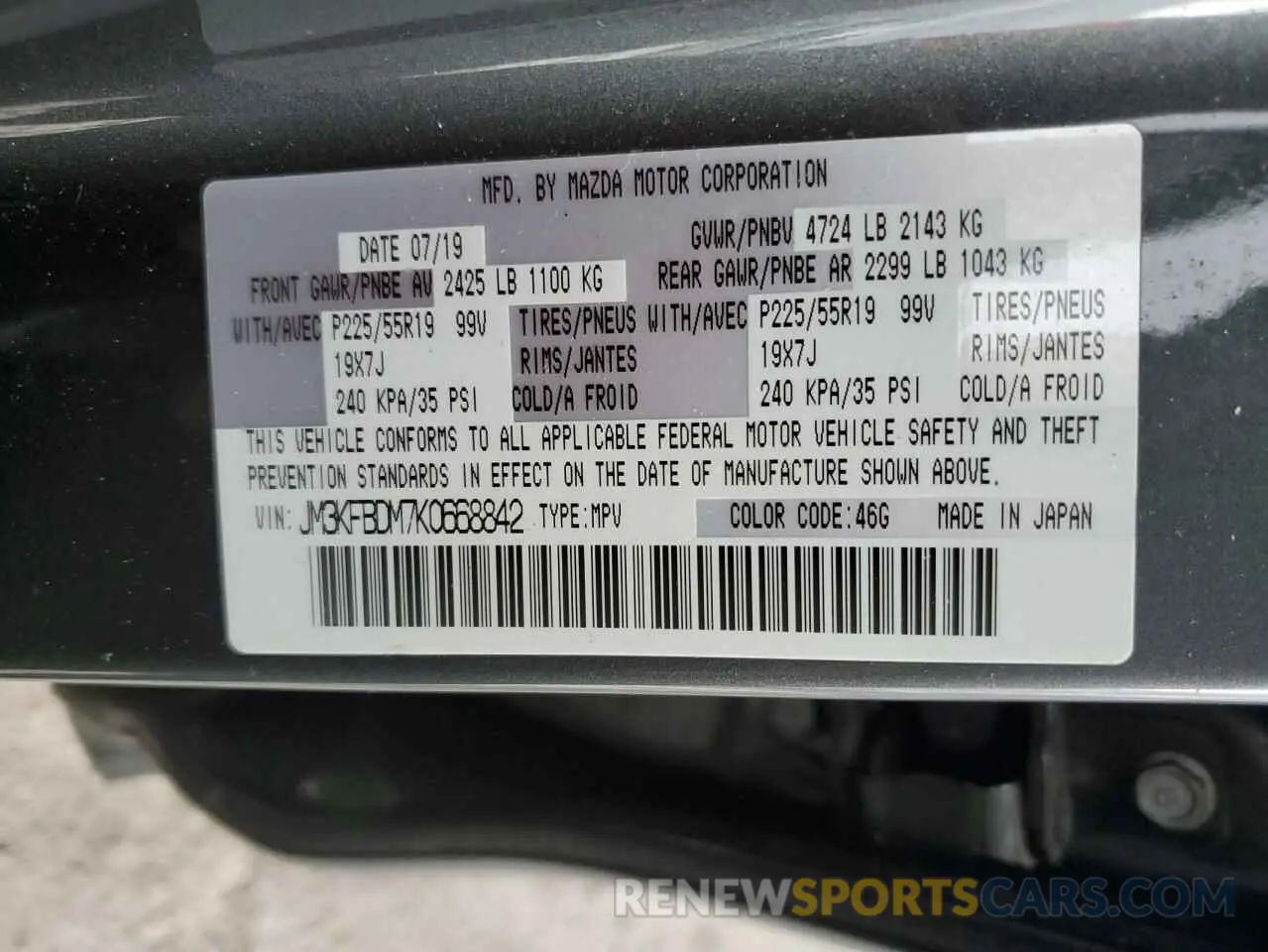 14 fotografías del automóvil dañado JM3KFBDM7K0668842 MAZDA CX-5 2019