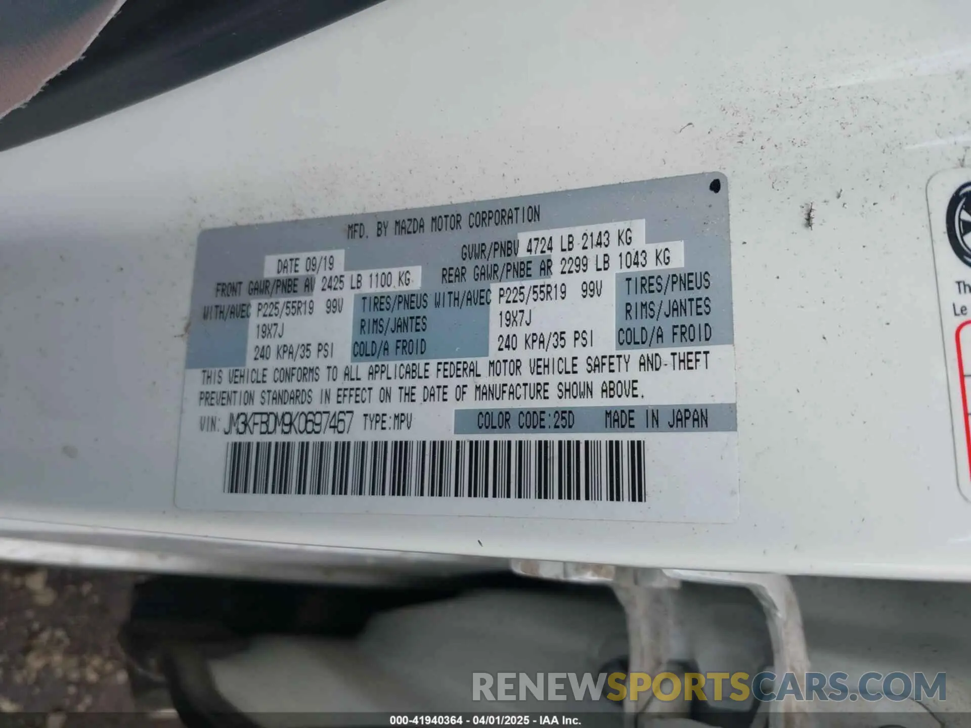 9 fotografías del automóvil dañado JM3KFBDM9K0697467 MAZDA CX-5 2019