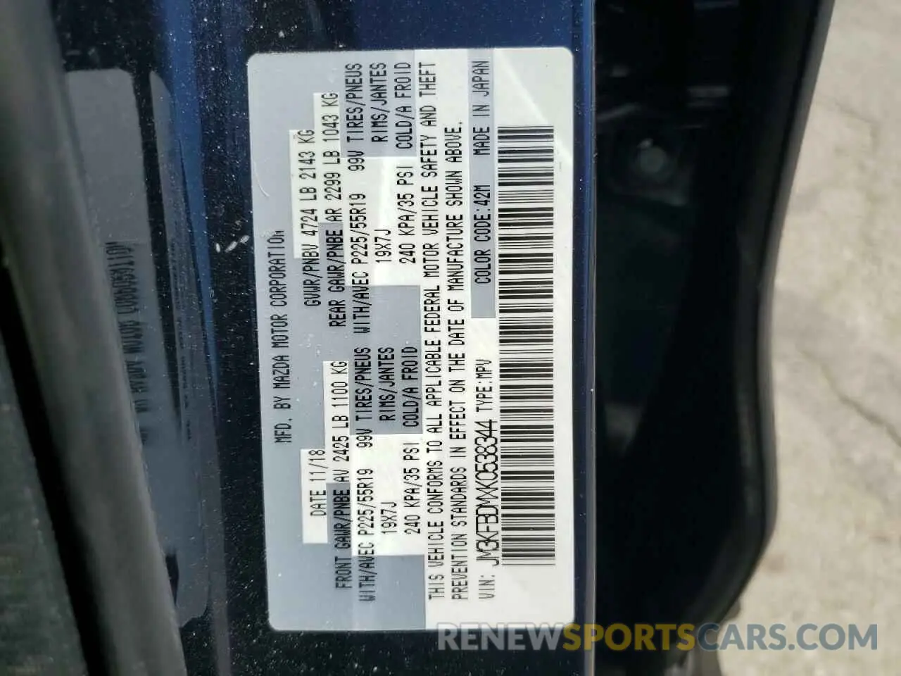 13 fotografías del automóvil dañado JM3KFBDMXK0538344 MAZDA CX-5 2019