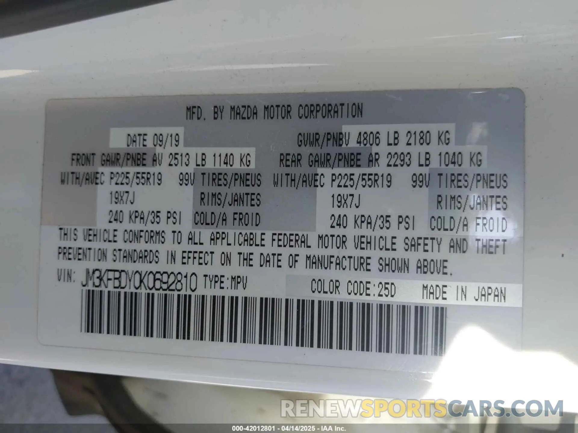 9 fotografías del automóvil dañado JM3KFBDY0K0692810 MAZDA CX-5 2019