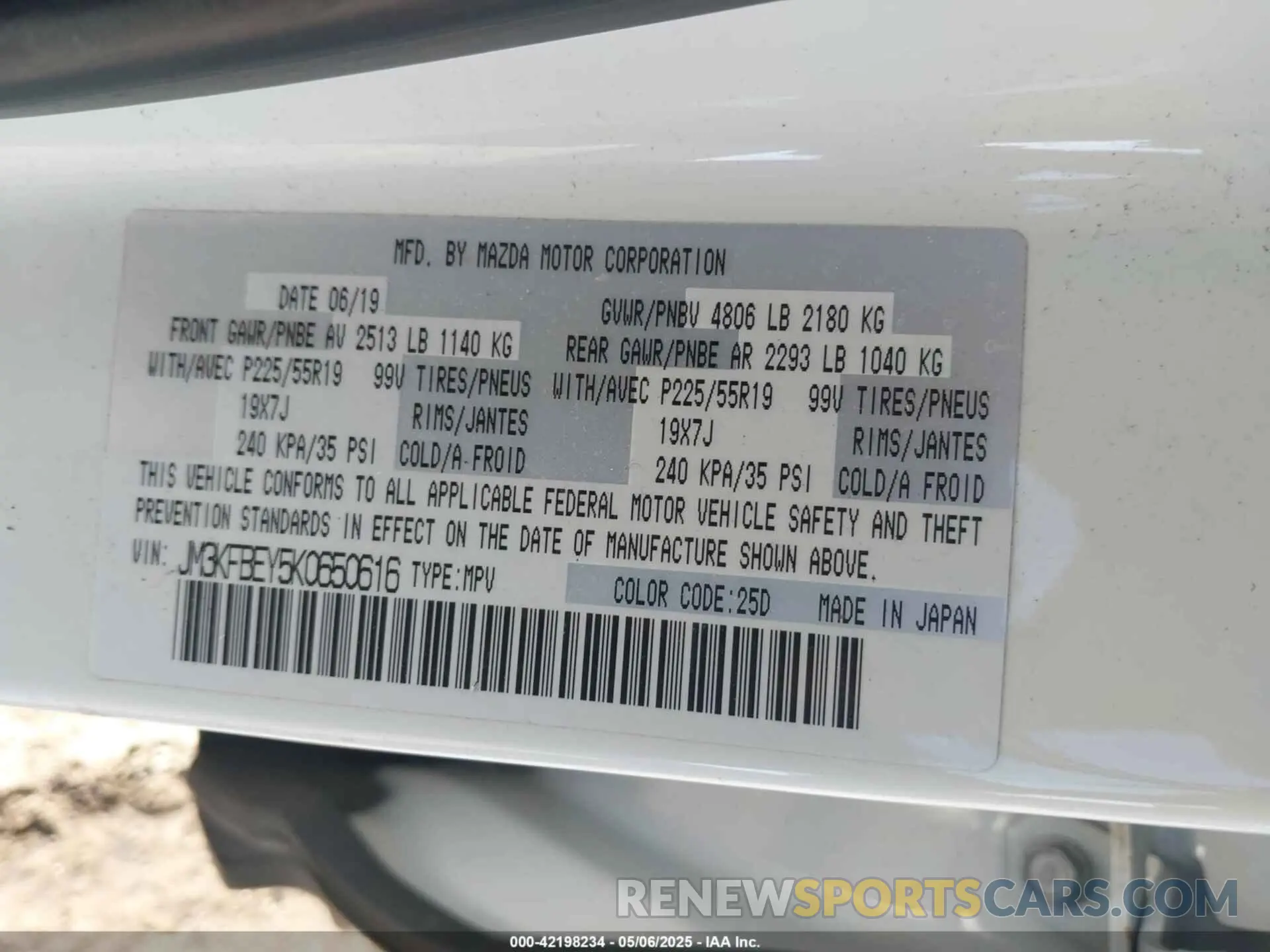 9 fotografías del automóvil dañado JM3KFBEY5K0650616 MAZDA CX-5 2019