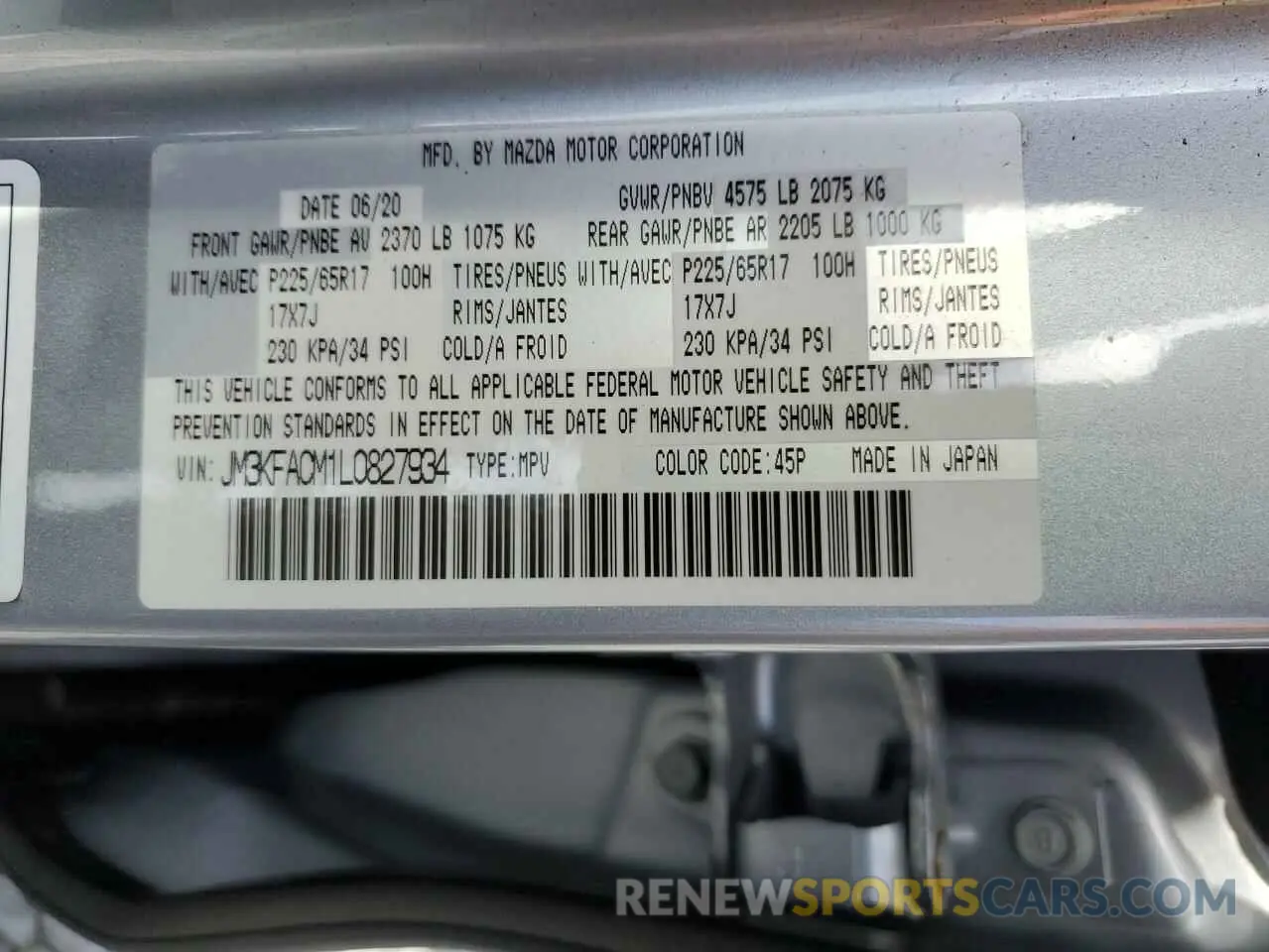 13 fotografías del automóvil dañado JM3KFACM1L0827934 MAZDA CX-5 2020