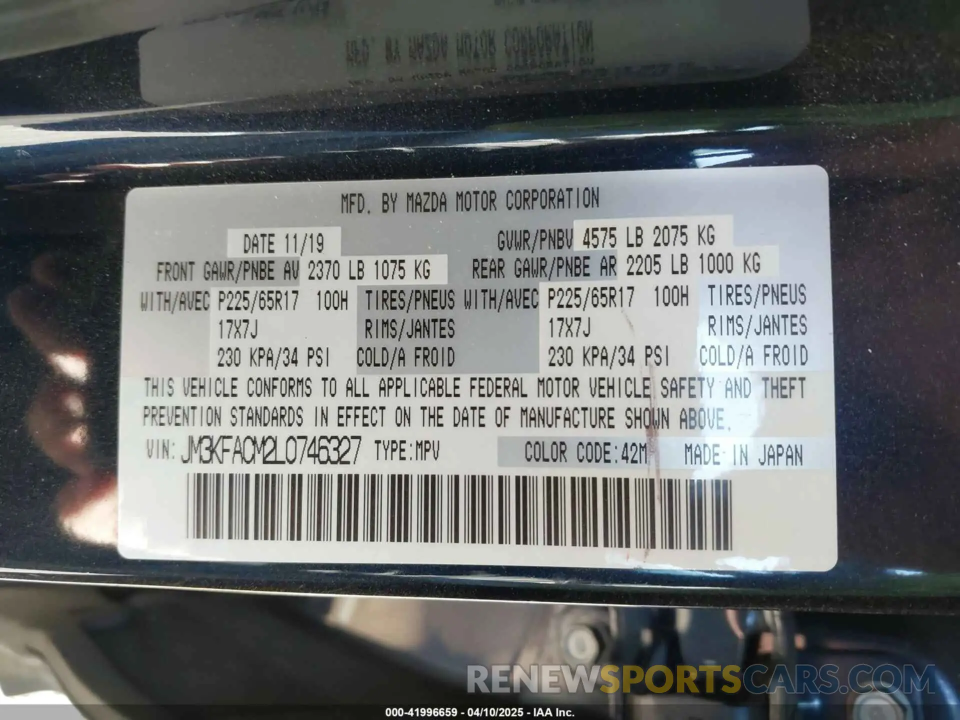 9 fotografías del automóvil dañado JM3KFACM2L0746327 MAZDA CX-5 2020