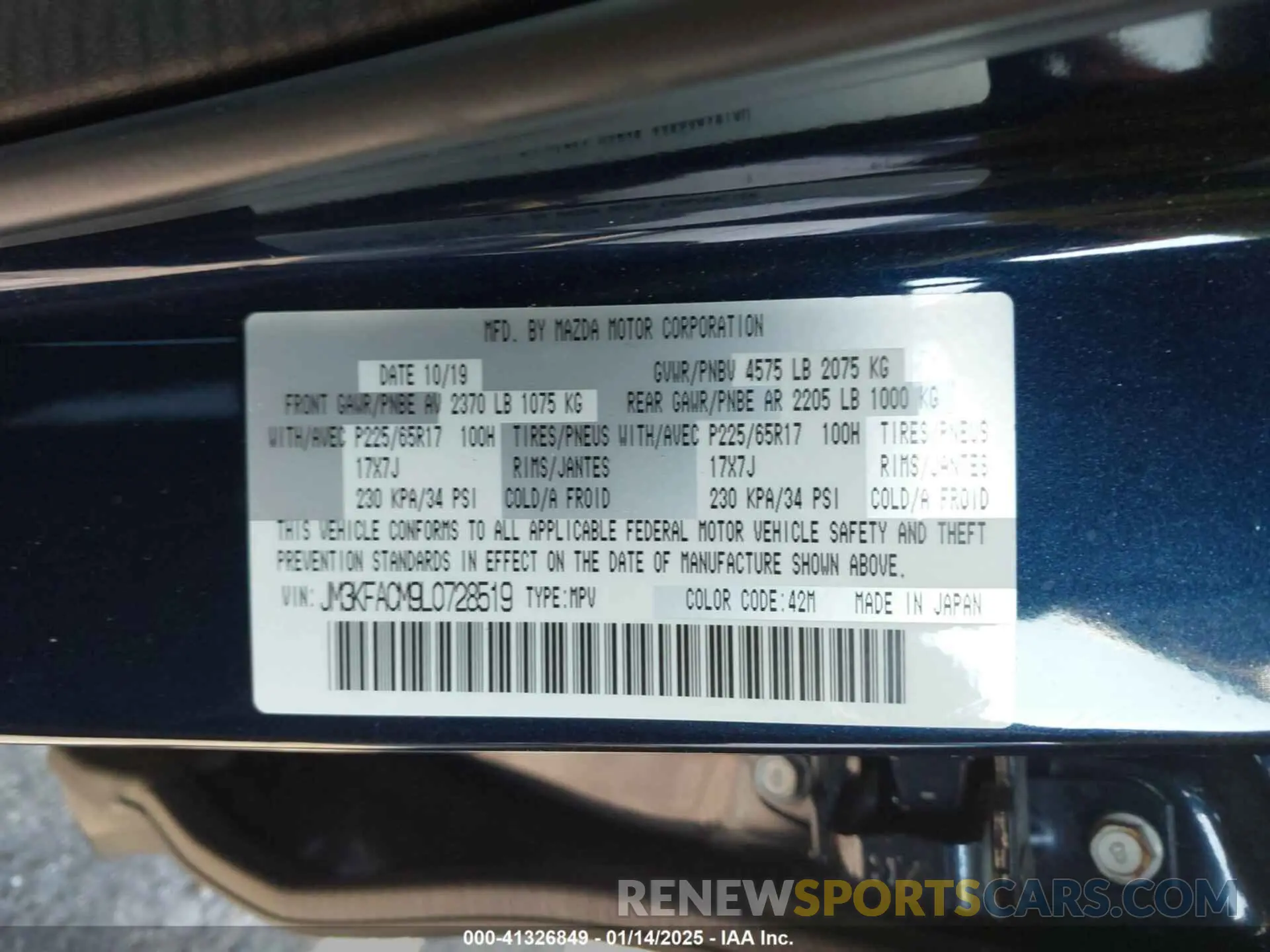 9 fotografías del automóvil dañado JM3KFACM9L0728519 MAZDA CX-5 2020
