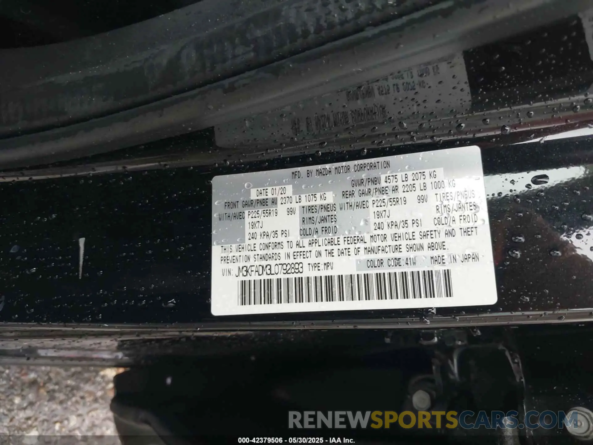 9 fotografías del automóvil dañado JM3KFADM3L0792893 MAZDA CX-5 2020