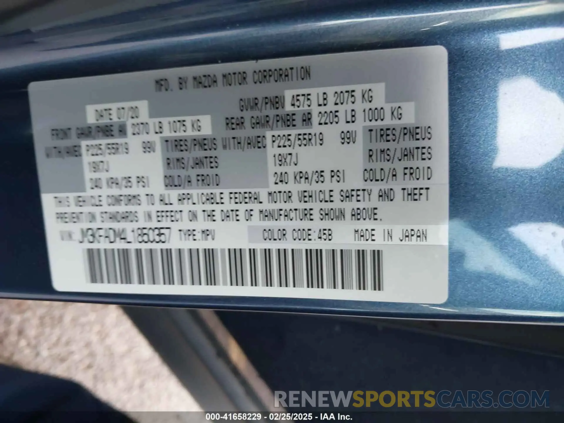 9 fotografías del automóvil dañado JM3KFADM4L1850357 MAZDA CX-5 2020