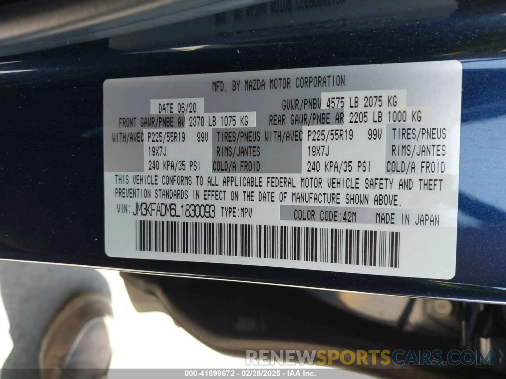 9 fotografías del automóvil dañado JM3KFADM6L1830093 MAZDA CX-5 2020