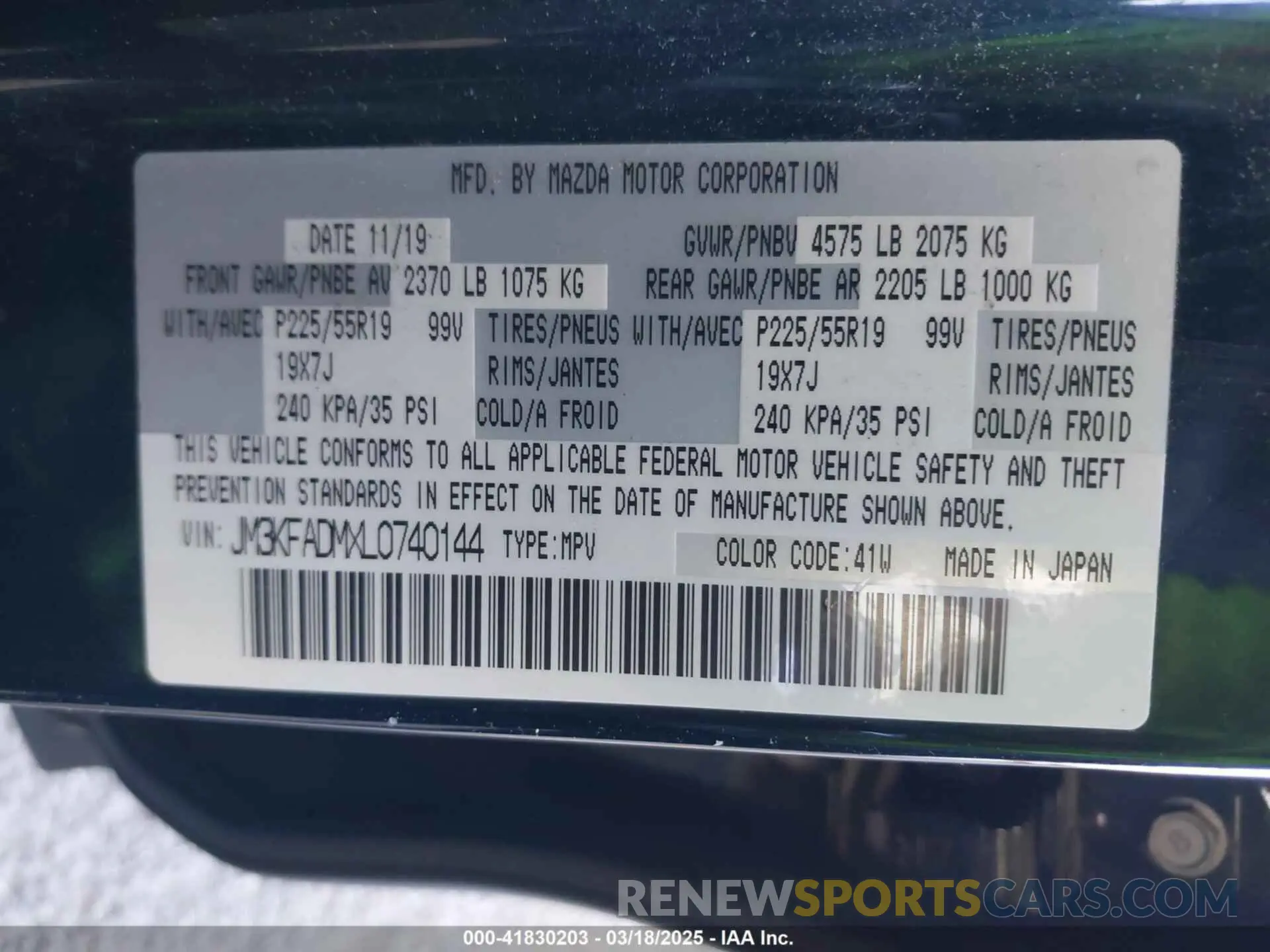 9 fotografías del automóvil dañado JM3KFADMXL0740144 MAZDA CX-5 2020