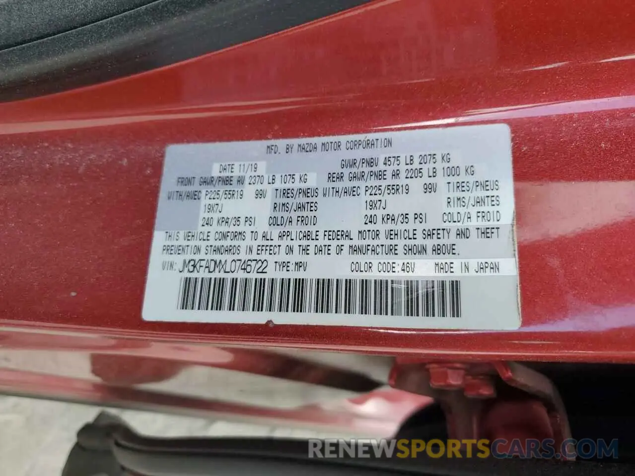 13 fotografías del automóvil dañado JM3KFADMXL0746722 MAZDA CX-5 2020