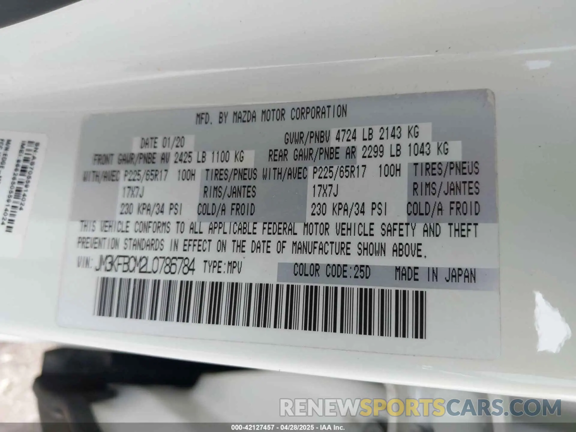 9 fotografías del automóvil dañado JM3KFBCM2L0786784 MAZDA CX-5 2020