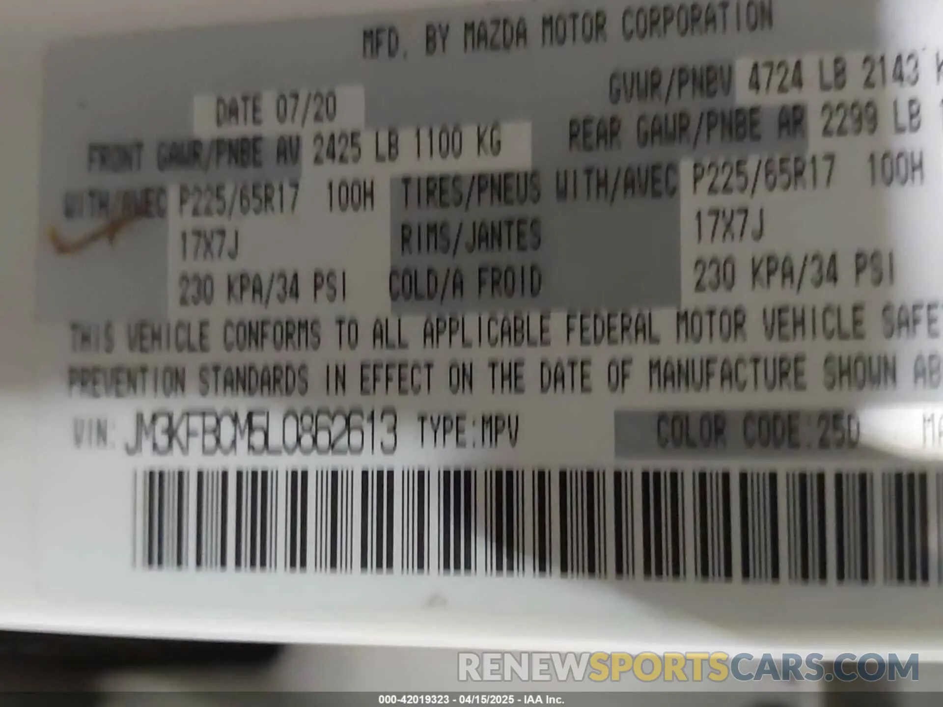 9 fotografías del automóvil dañado JM3KFBCM5L0862613 MAZDA CX-5 2020