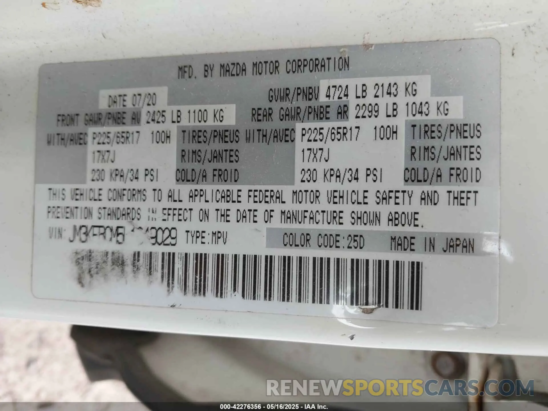 9 fotografías del automóvil dañado JM3KFBCM5L1849029 MAZDA CX-5 2020