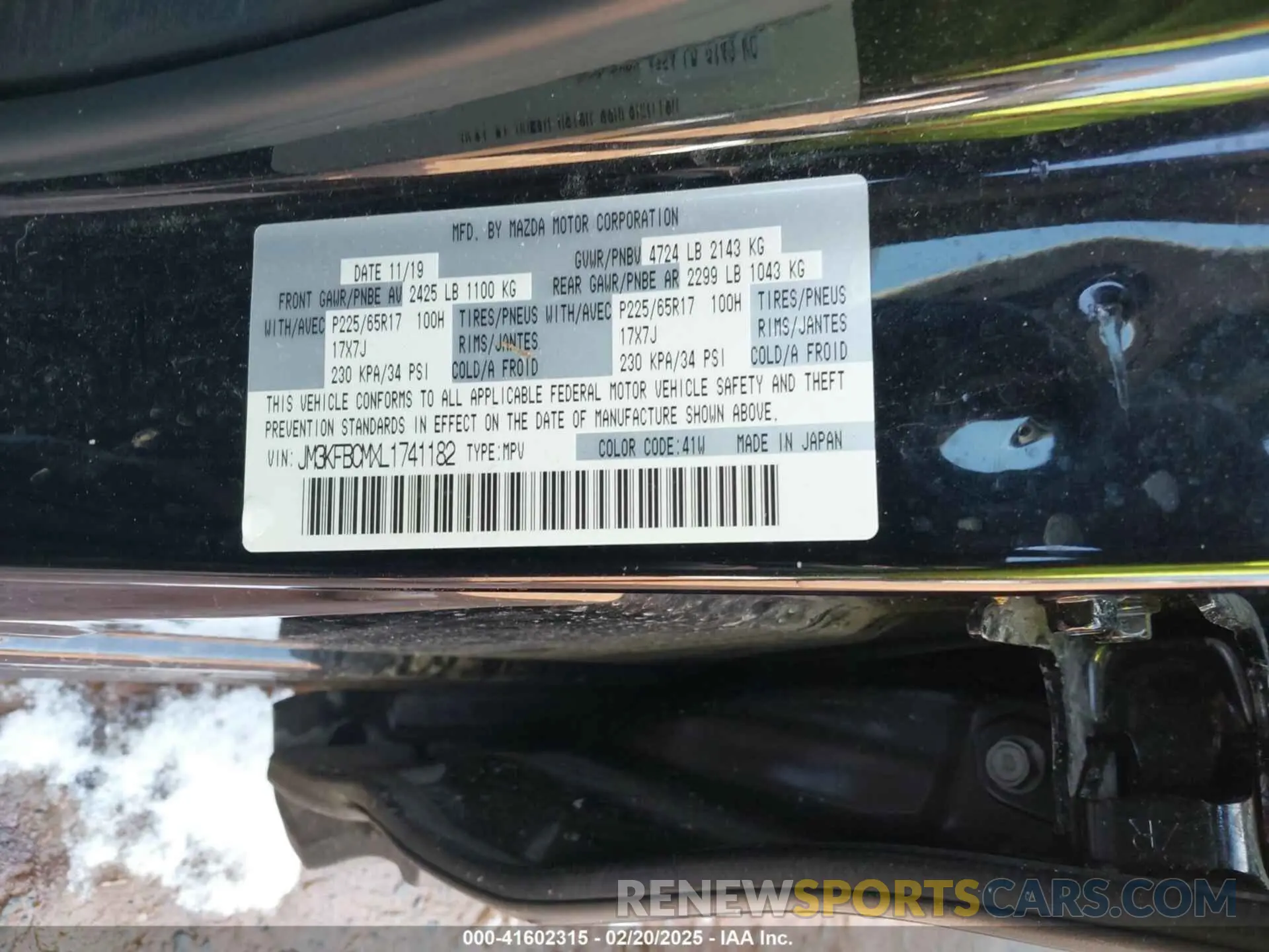 9 fotografías del automóvil dañado JM3KFBCMXL1741182 MAZDA CX-5 2020