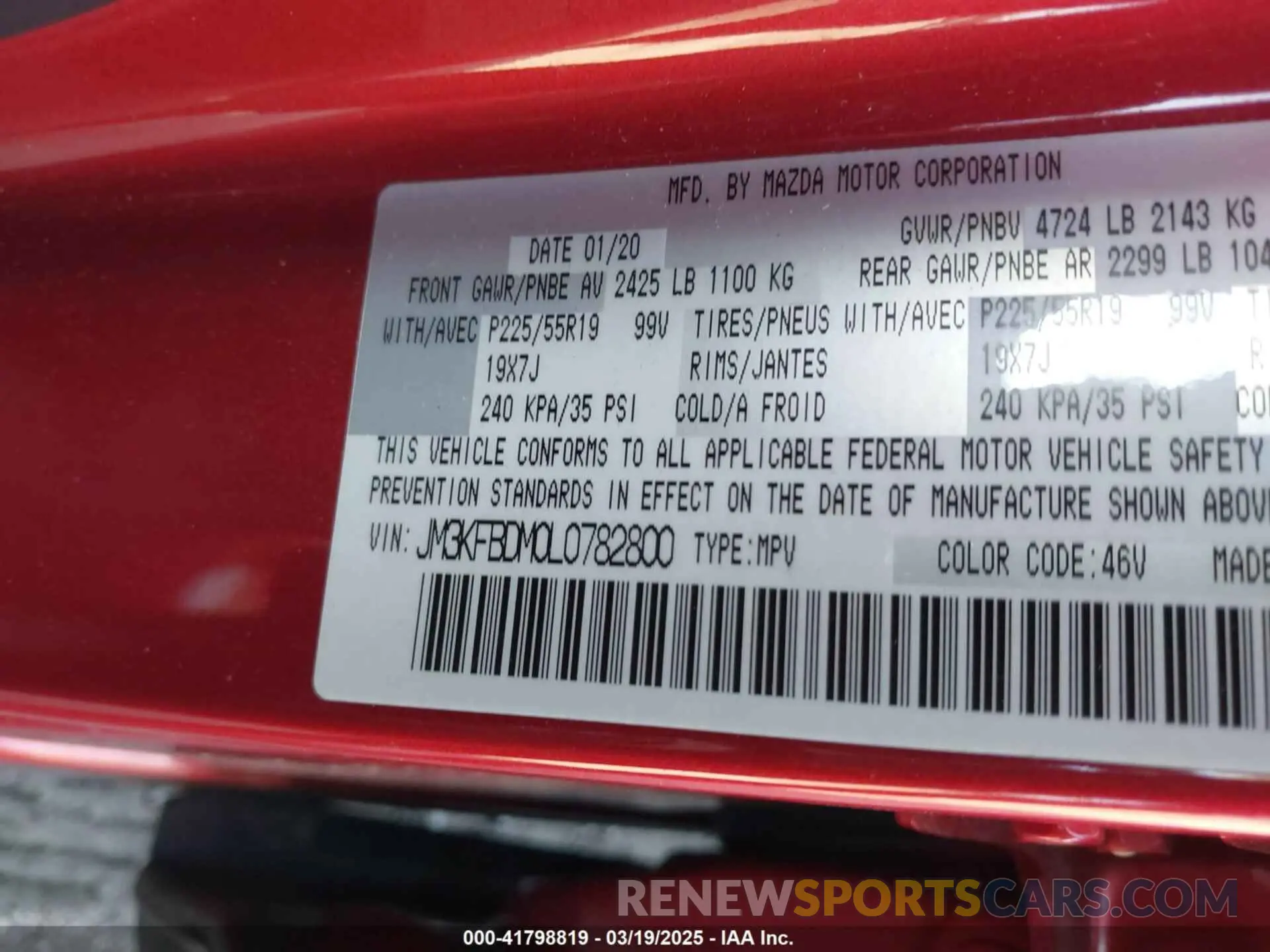 9 fotografías del automóvil dañado JM3KFBDM0L0782800 MAZDA CX-5 2020