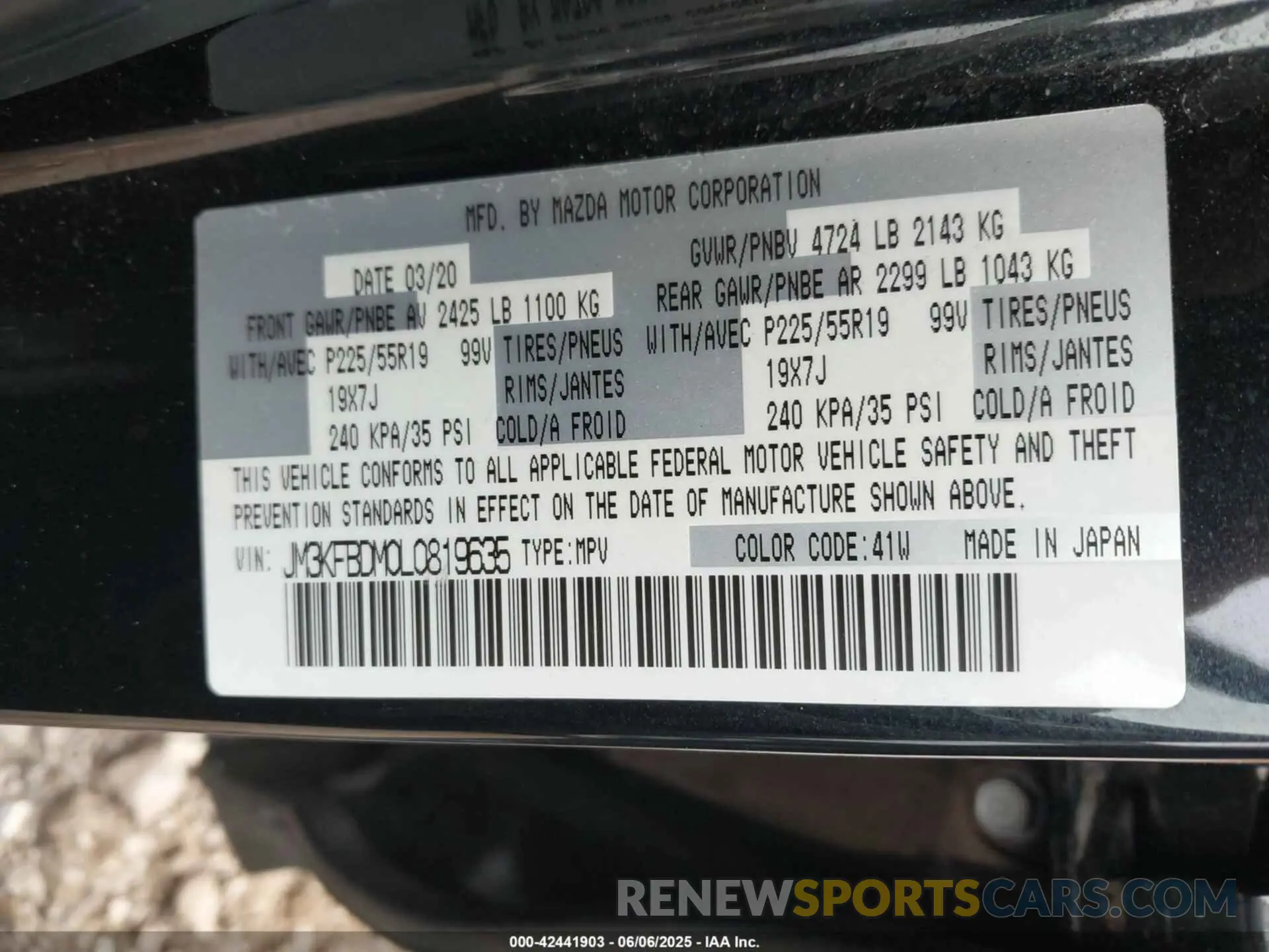 9 fotografías del automóvil dañado JM3KFBDM0L0819635 MAZDA CX-5 2020