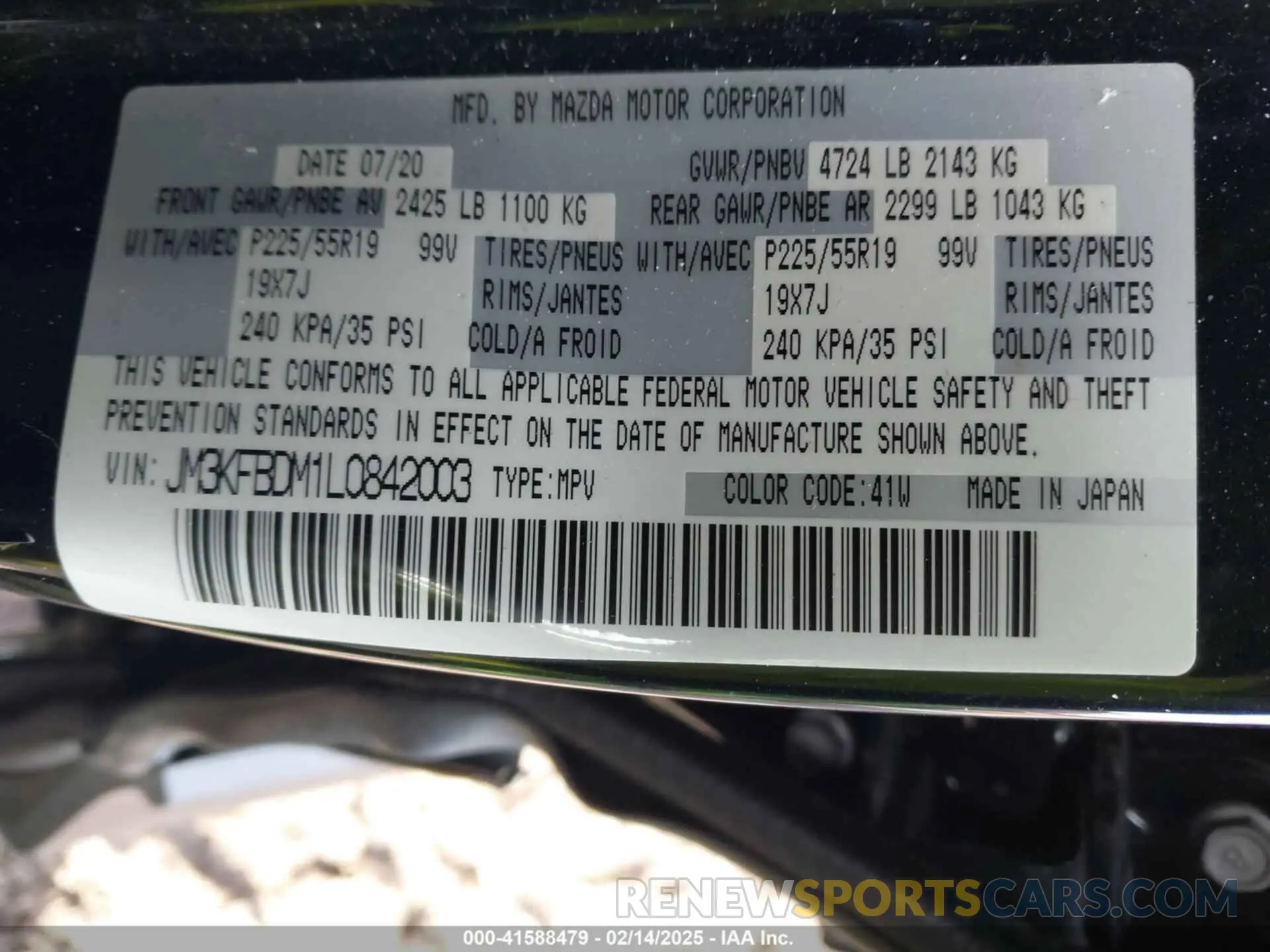 9 fotografías del automóvil dañado JM3KFBDM1L0842003 MAZDA CX-5 2020