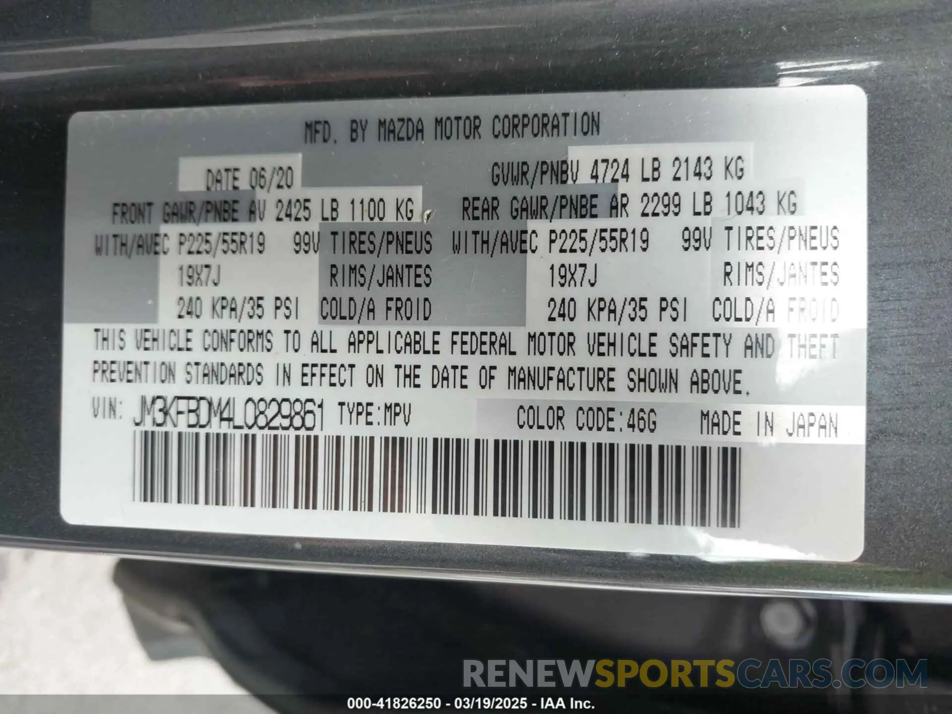 9 fotografías del automóvil dañado JM3KFBDM4L0829861 MAZDA CX-5 2020
