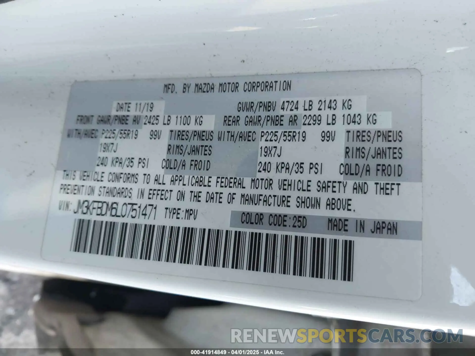 9 fotografías del automóvil dañado JM3KFBDM6L0751471 MAZDA CX-5 2020