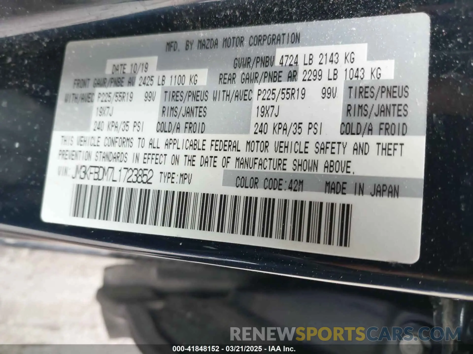 9 fotografías del automóvil dañado JM3KFBDM7L1723852 MAZDA CX-5 2020