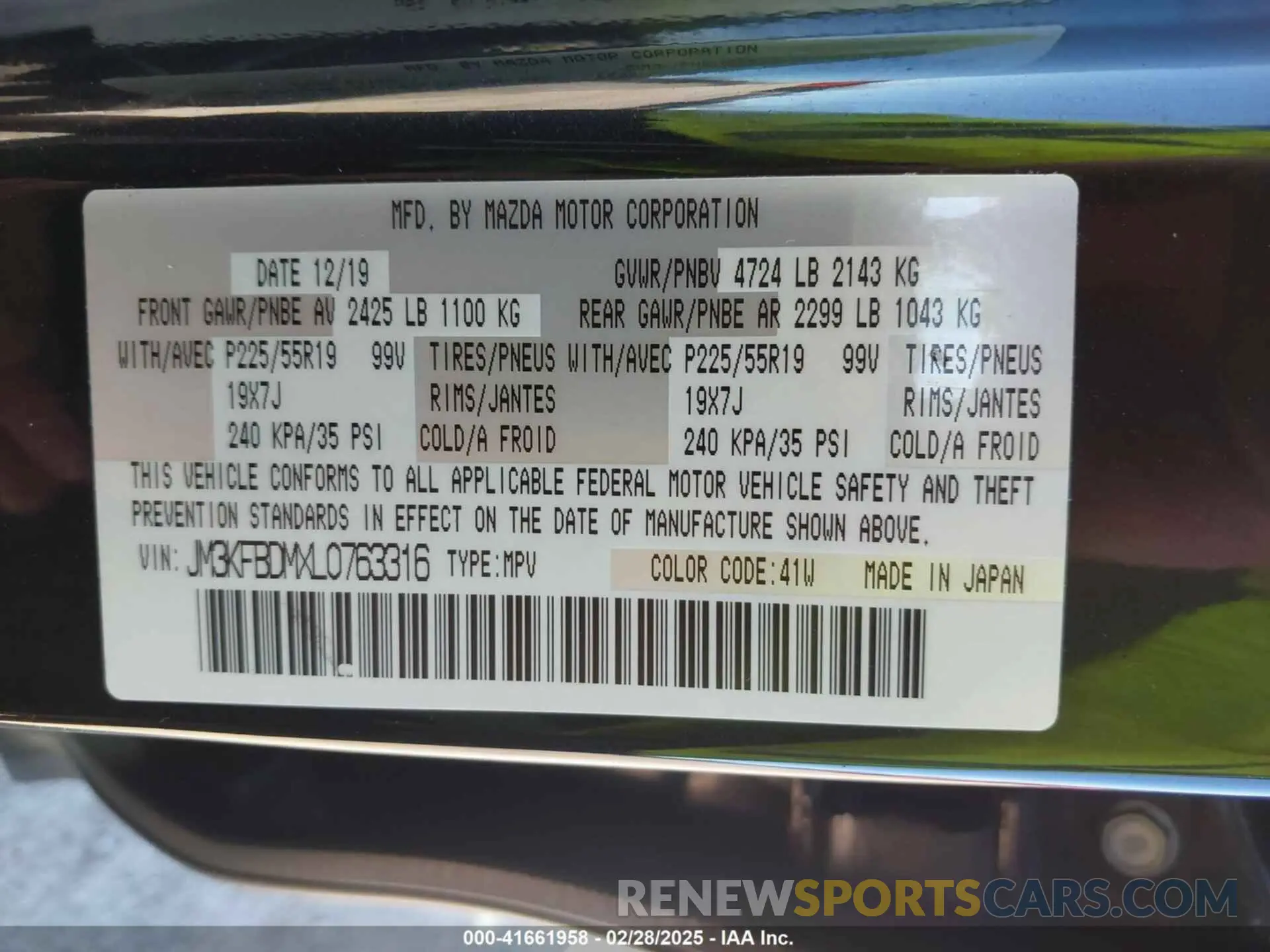 9 fotografías del automóvil dañado JM3KFBDMXL0763316 MAZDA CX-5 2020
