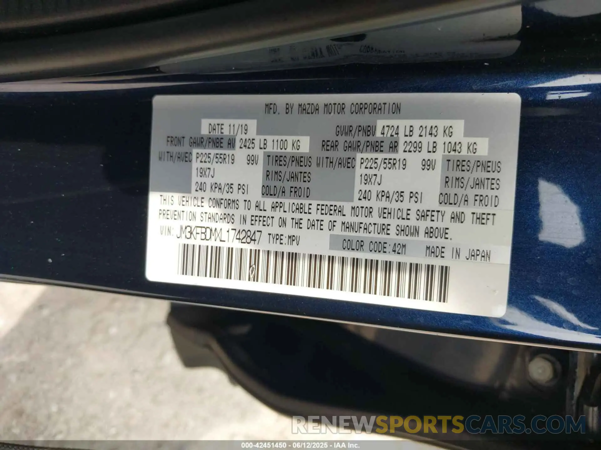 9 fotografías del automóvil dañado JM3KFBDMXL1742847 MAZDA CX-5 2020