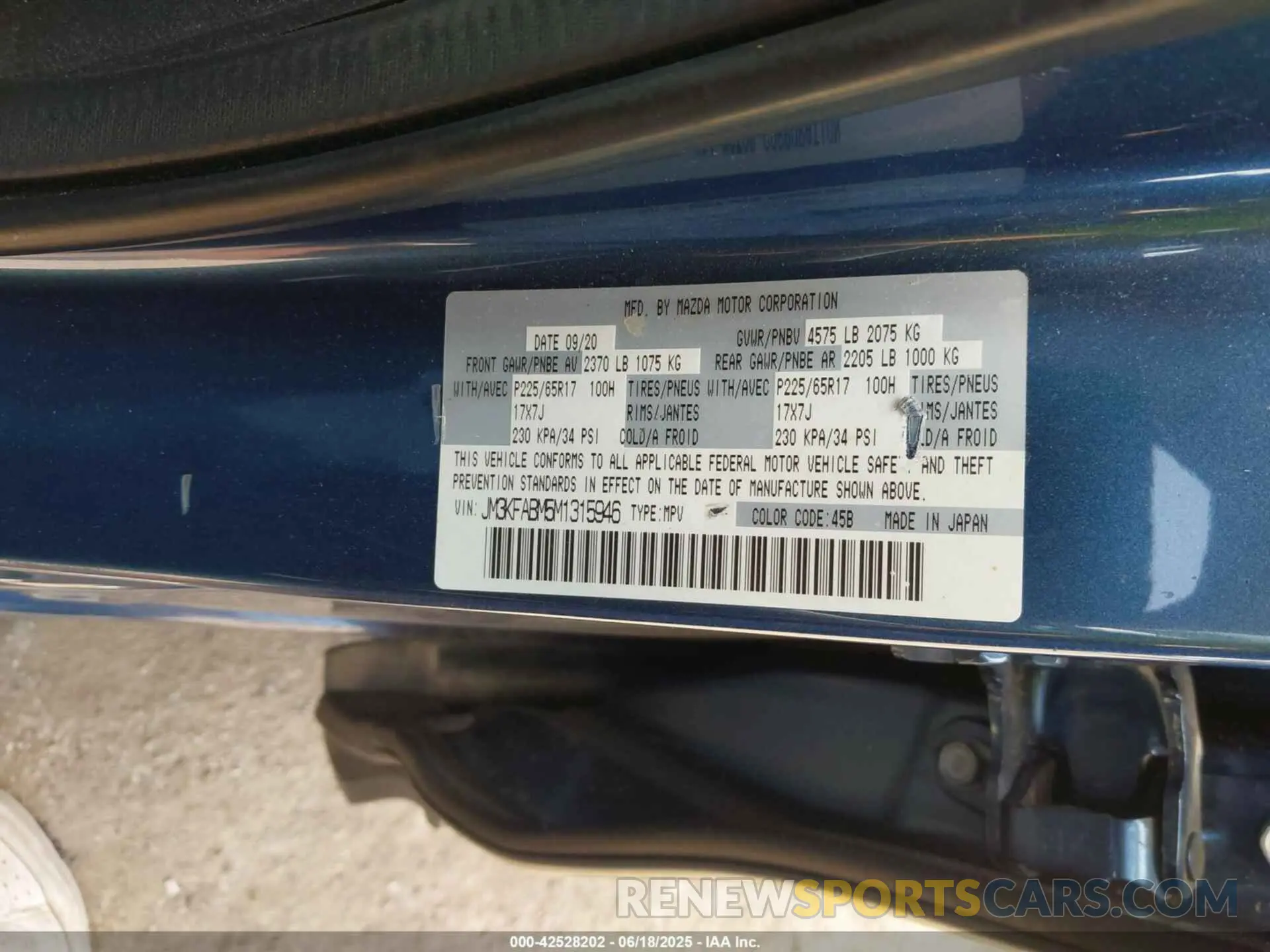 9 fotografías del automóvil dañado JM3KFABM5M1315946 MAZDA CX-5 2021