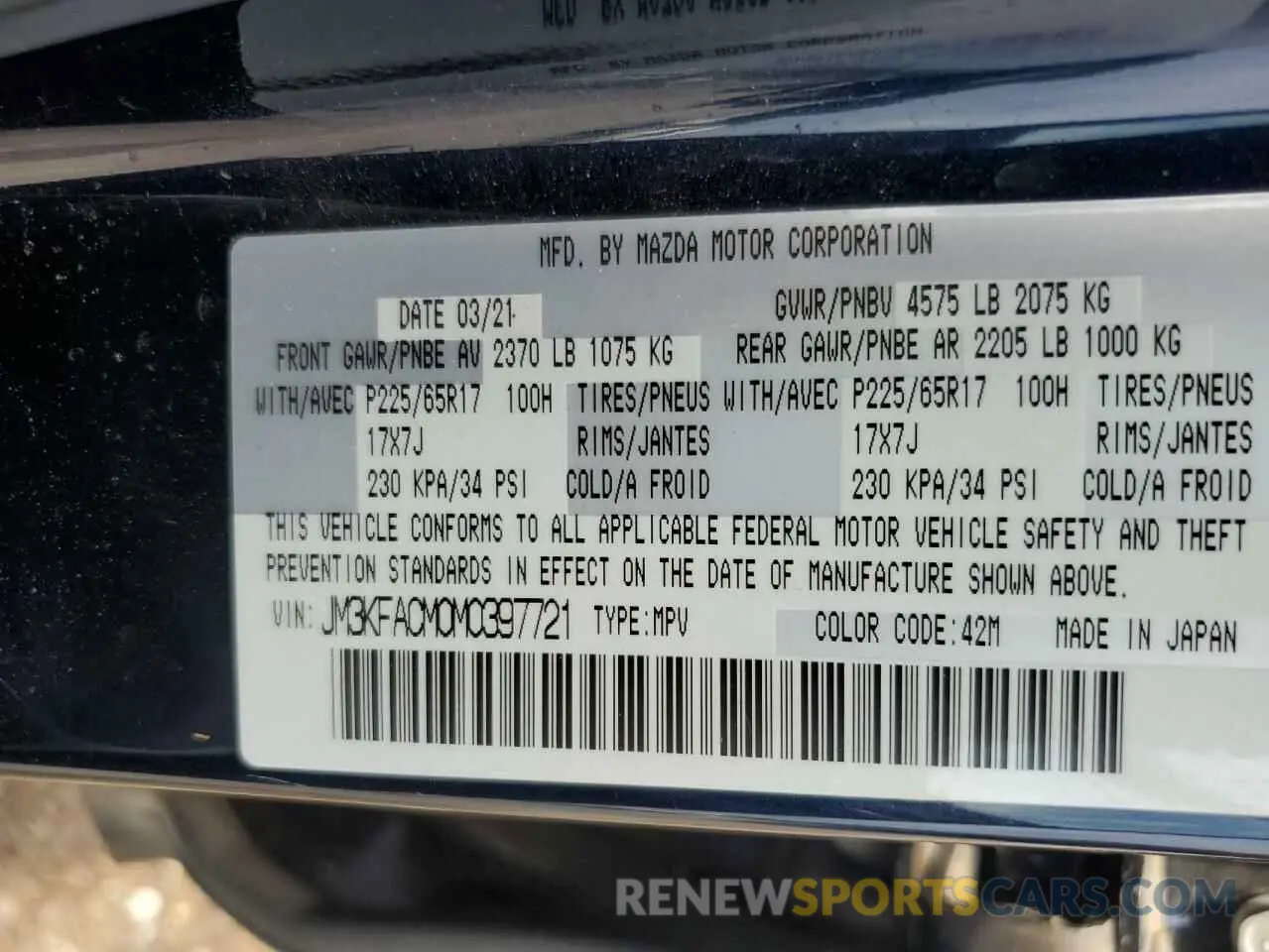 14 fotografías del automóvil dañado JM3KFACM0M0397721 MAZDA CX-5 2021