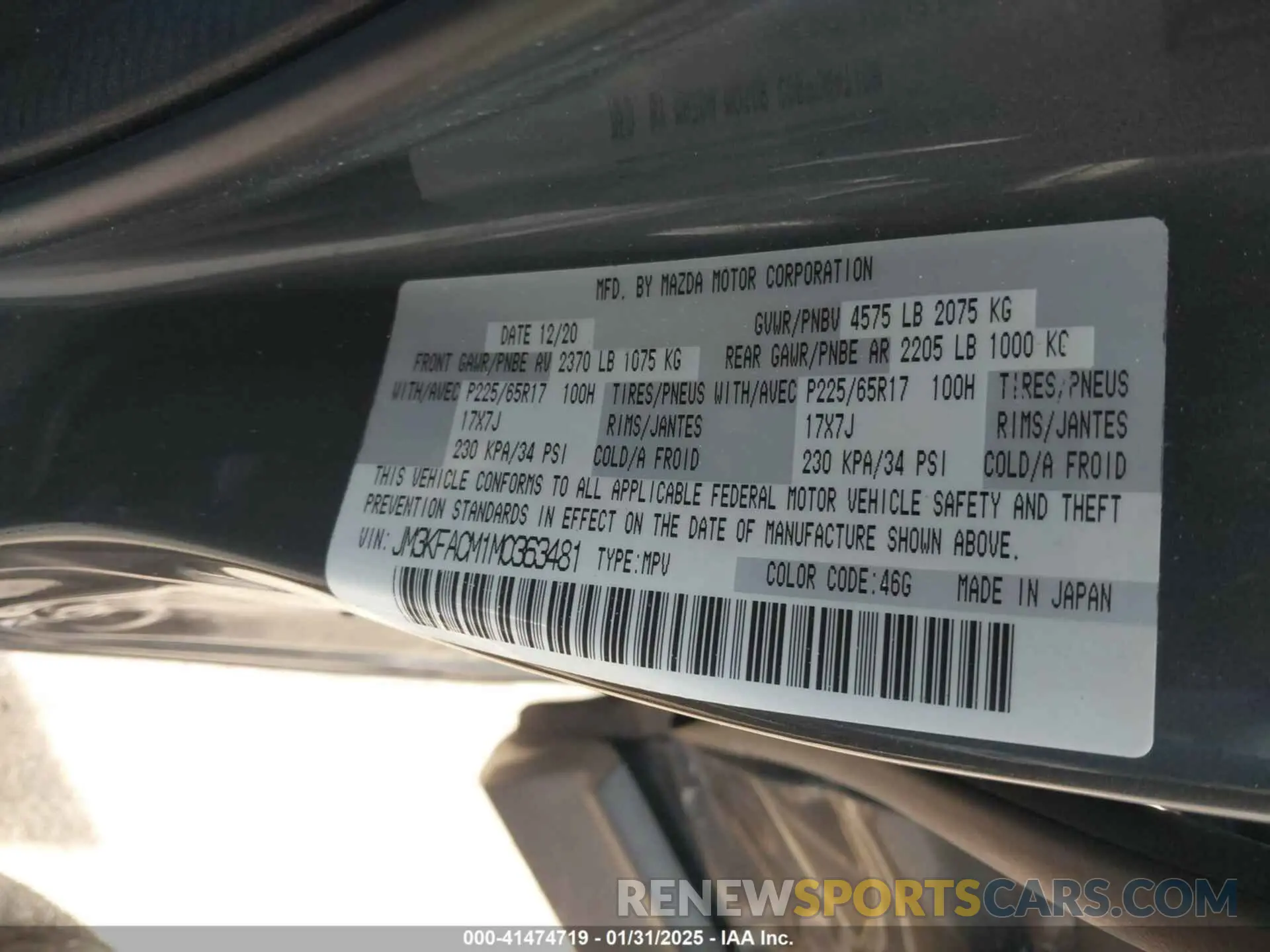 9 fotografías del automóvil dañado JM3KFACM1M0363481 MAZDA CX-5 2021