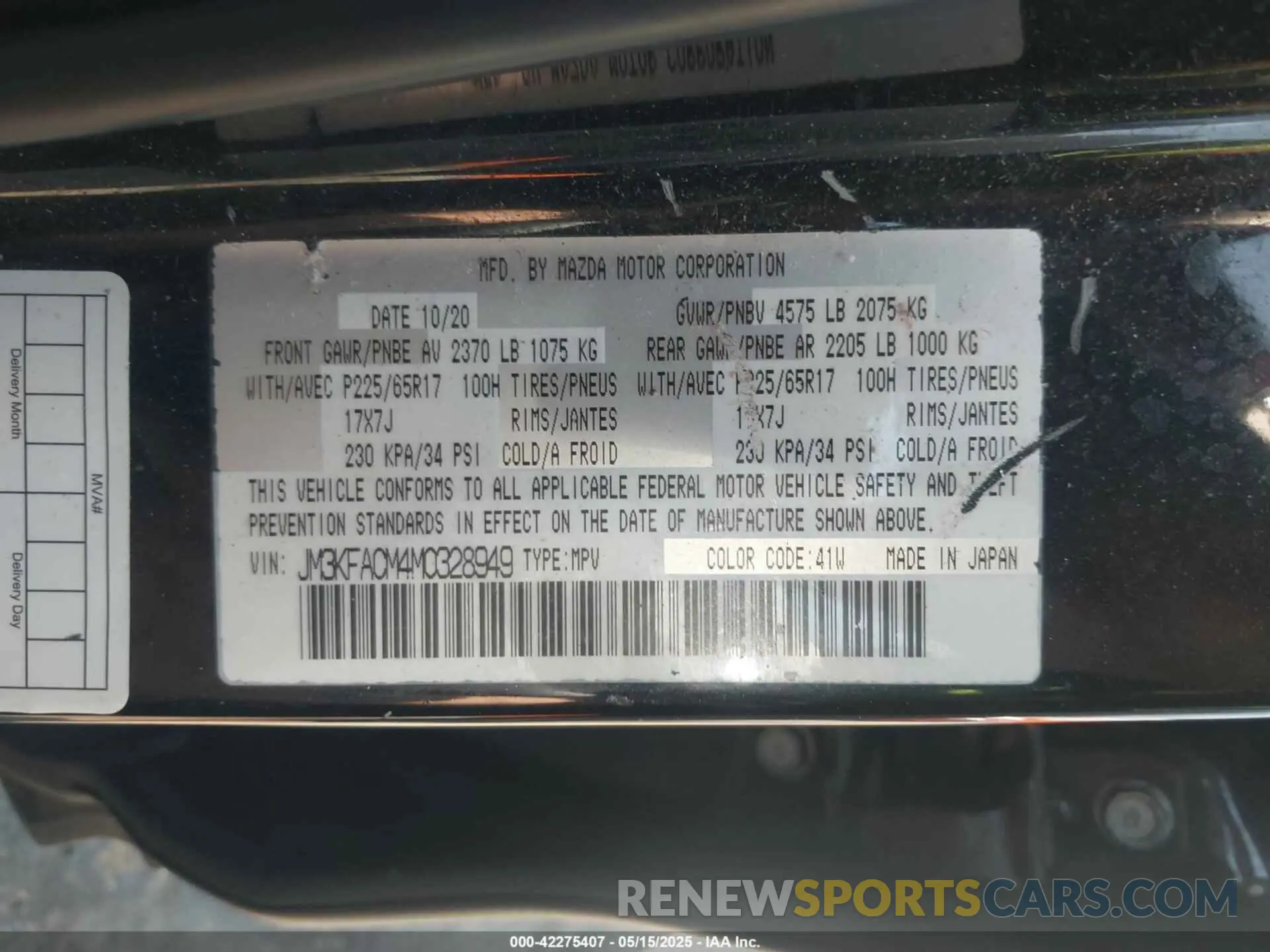 9 fotografías del automóvil dañado JM3KFACM4M0328949 MAZDA CX-5 2021