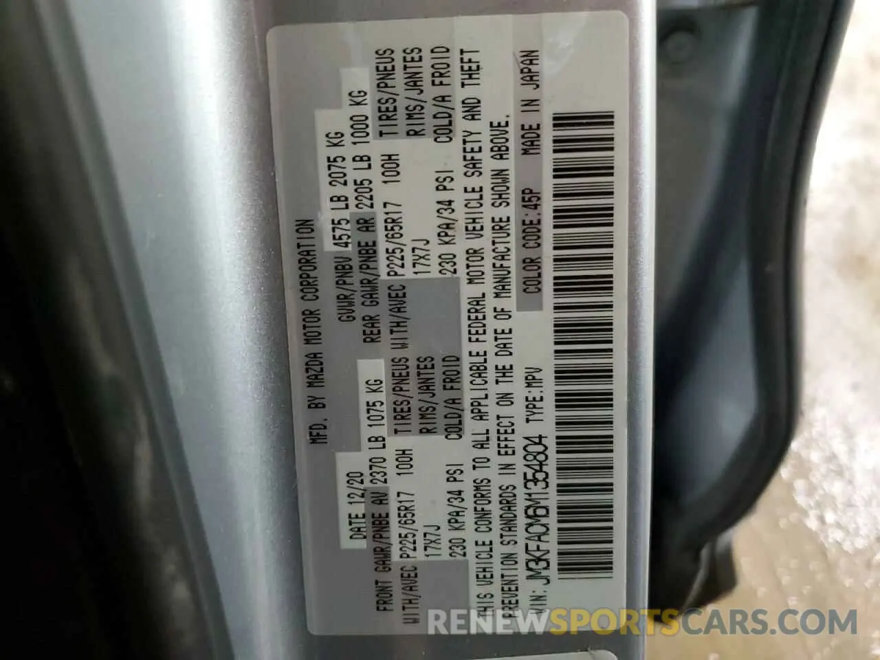 13 fotografías del automóvil dañado JM3KFACM6M1354804 MAZDA CX-5 2021