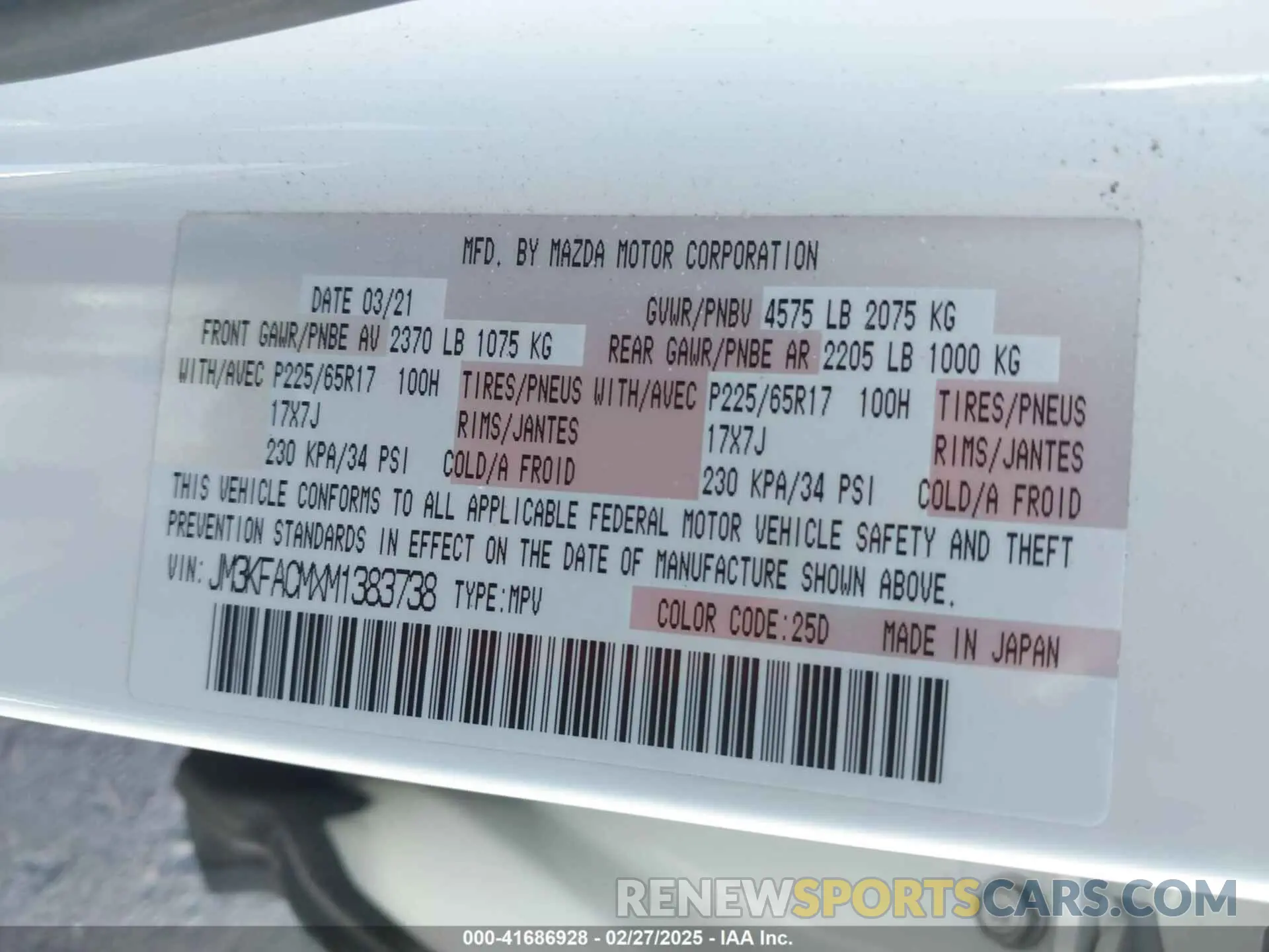 9 fotografías del automóvil dañado JM3KFACMXM1383738 MAZDA CX-5 2021