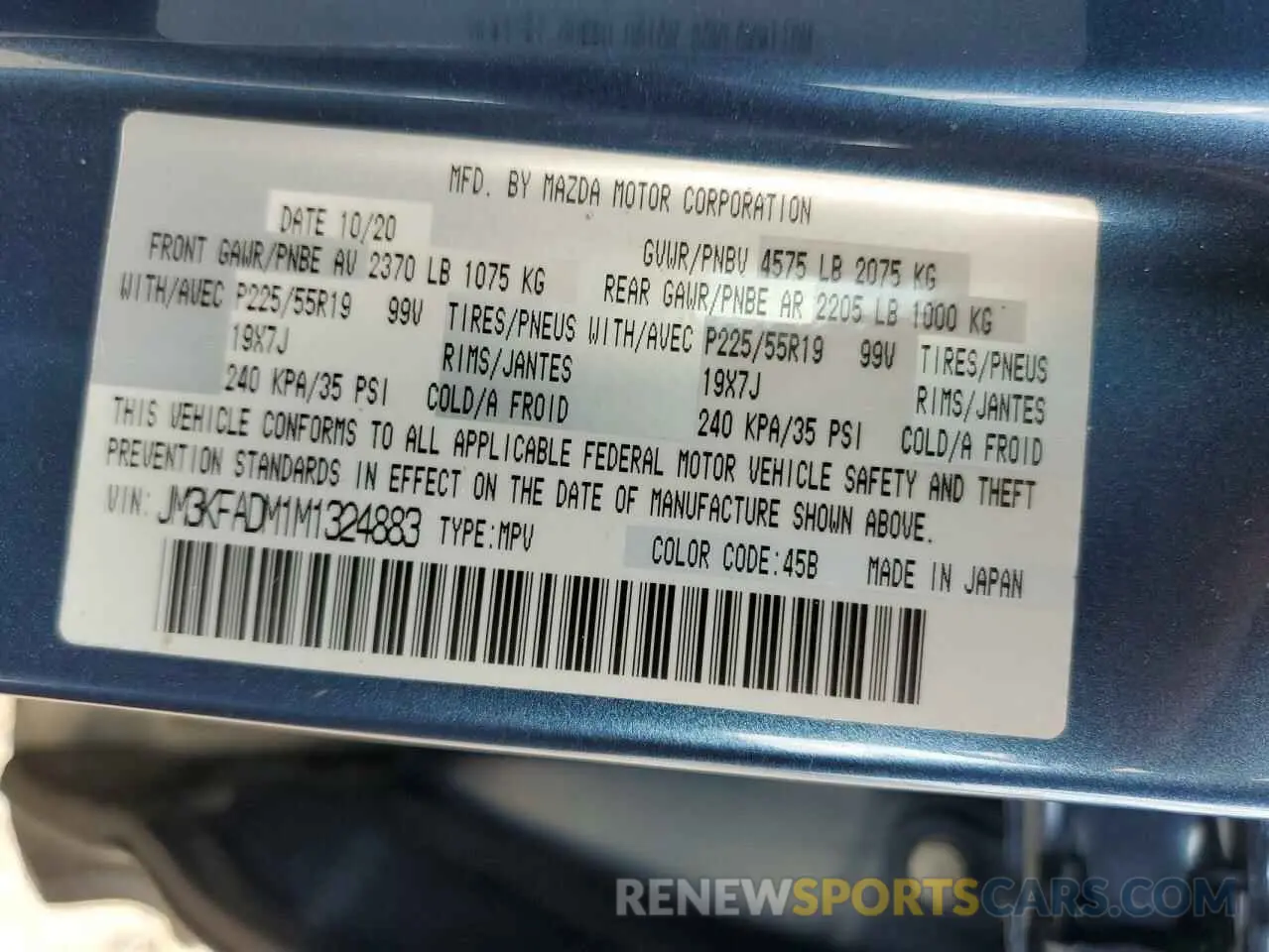 13 fotografías del automóvil dañado JM3KFADM1M1324883 MAZDA CX-5 2021