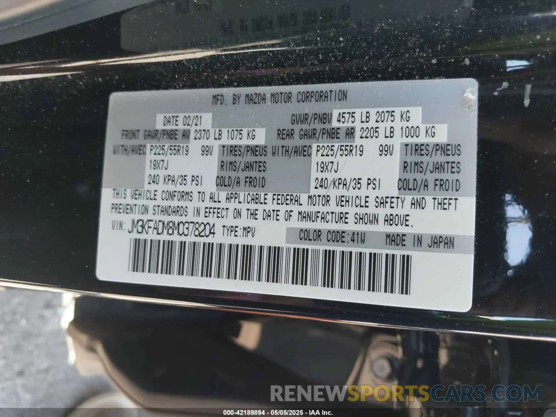 9 fotografías del automóvil dañado JM3KFADM8M0378204 MAZDA CX-5 2021