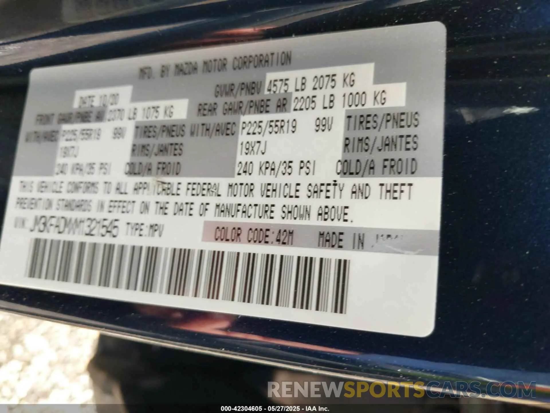 9 fotografías del automóvil dañado JM3KFADMXM1321545 MAZDA CX-5 2021