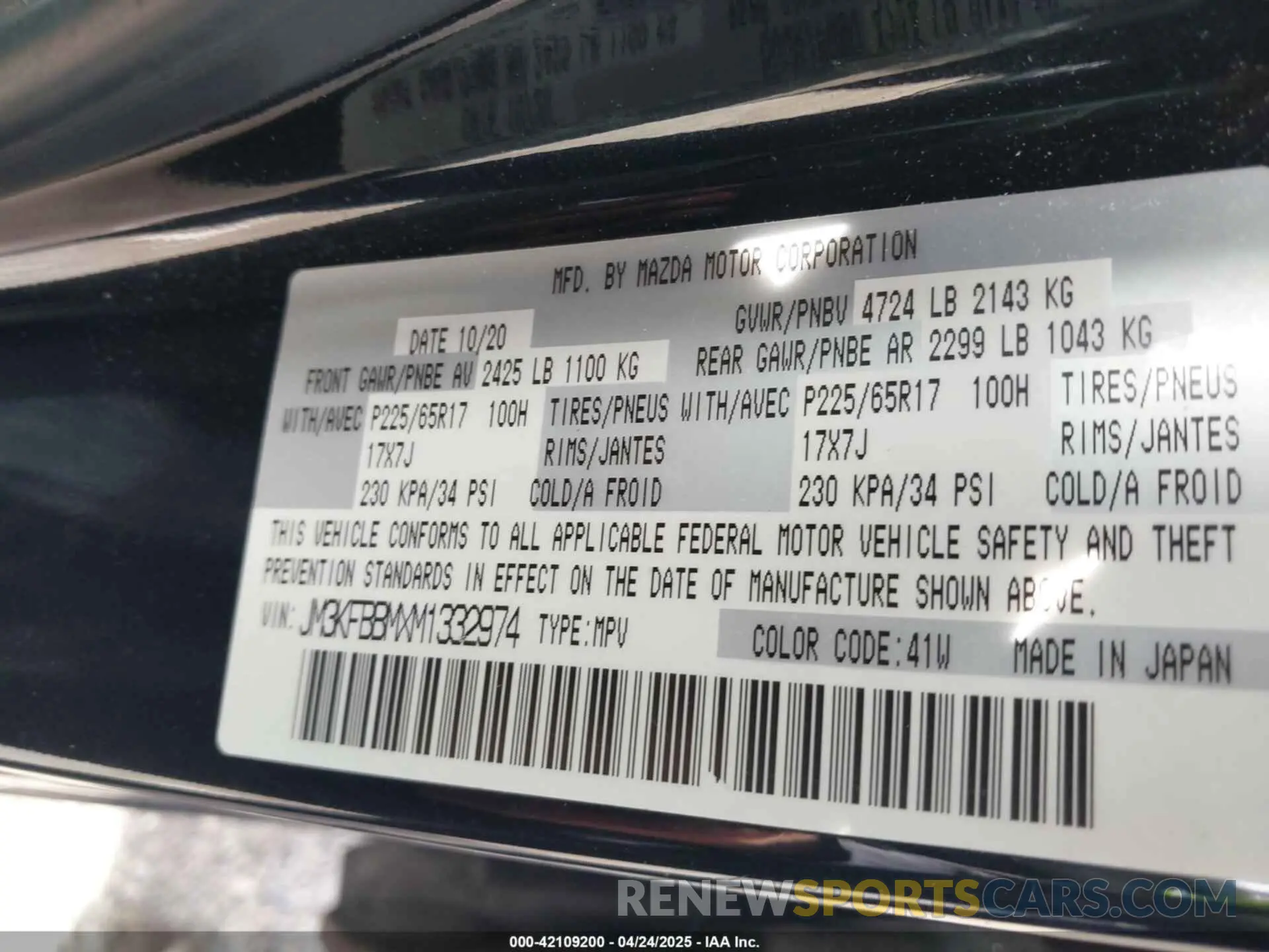 9 fotografías del automóvil dañado JM3KFBBMXM1332974 MAZDA CX-5 2021