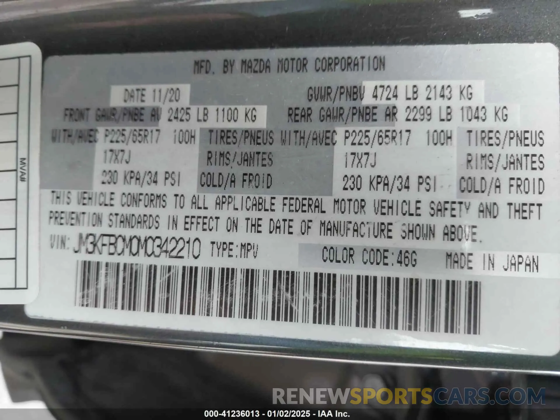9 fotografías del automóvil dañado JM3KFBCM0M0342210 MAZDA CX-5 2021