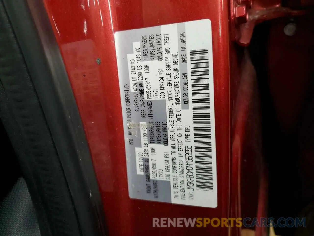 13 fotografías del automóvil dañado JM3KFBCM0M1353556 MAZDA CX-5 2021