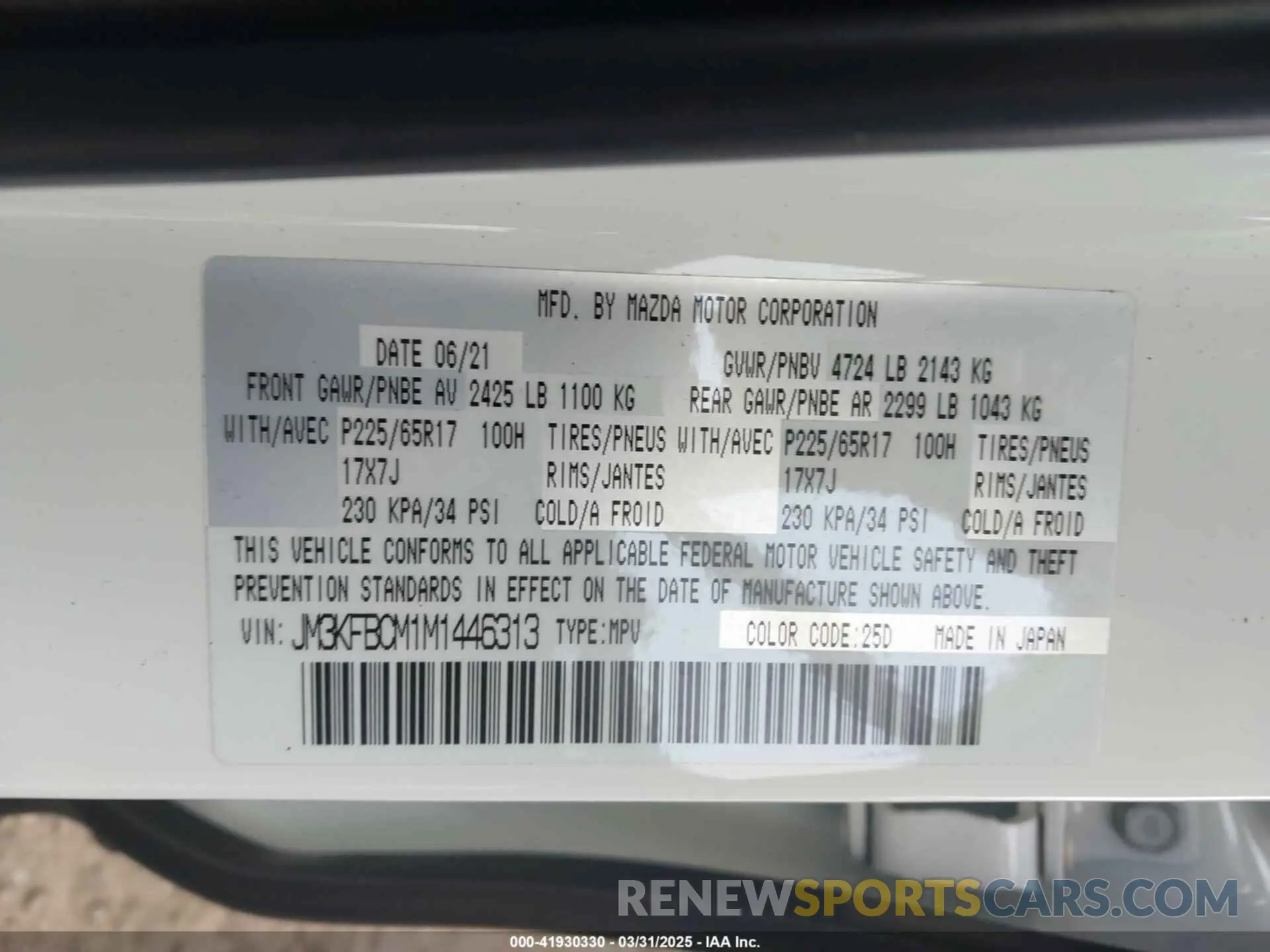 9 fotografías del automóvil dañado JM3KFBCM1M1446313 MAZDA CX-5 2021