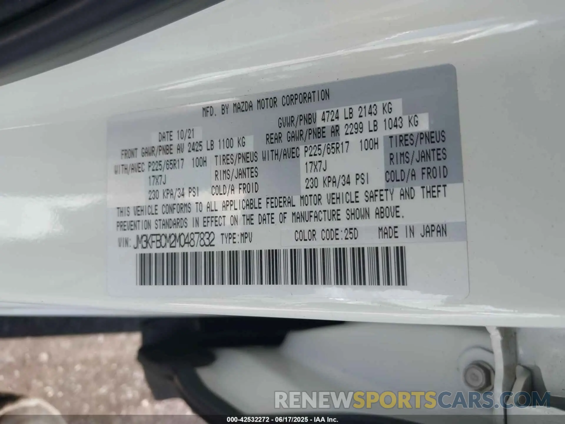 9 fotografías del automóvil dañado JM3KFBCM2M0487832 MAZDA CX-5 2021