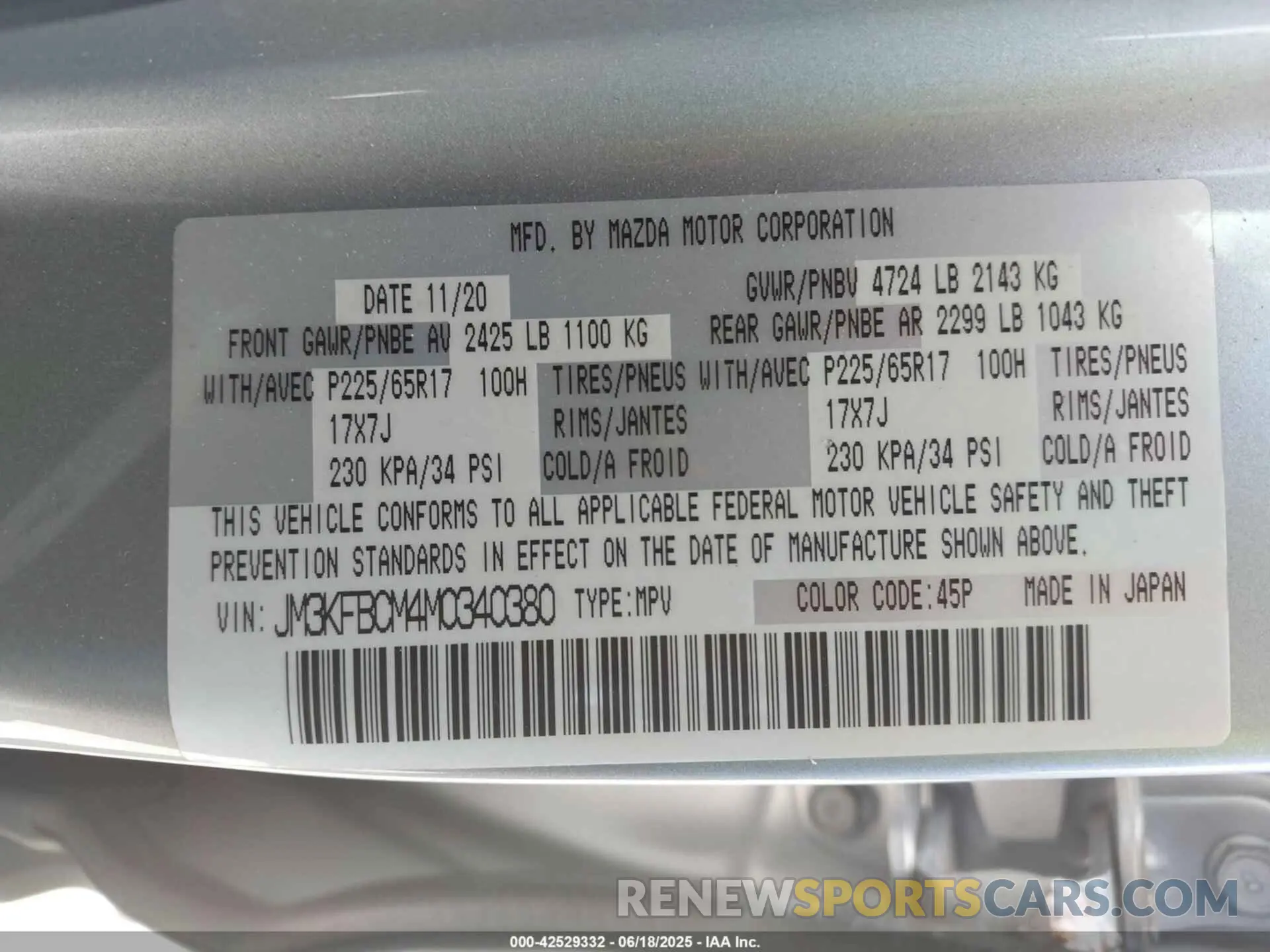 9 fotografías del automóvil dañado JM3KFBCM4M0340380 MAZDA CX-5 2021