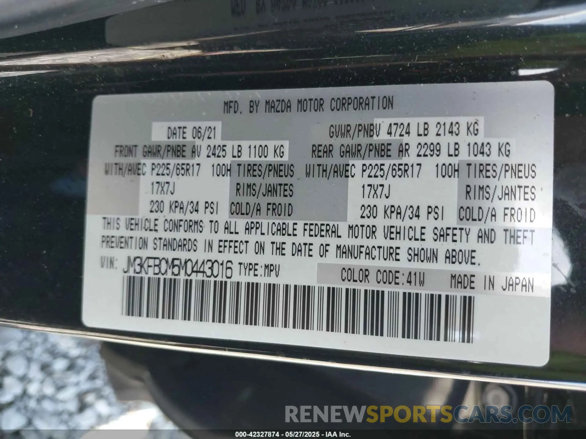 9 fotografías del automóvil dañado JM3KFBCM5M0443016 MAZDA CX-5 2021