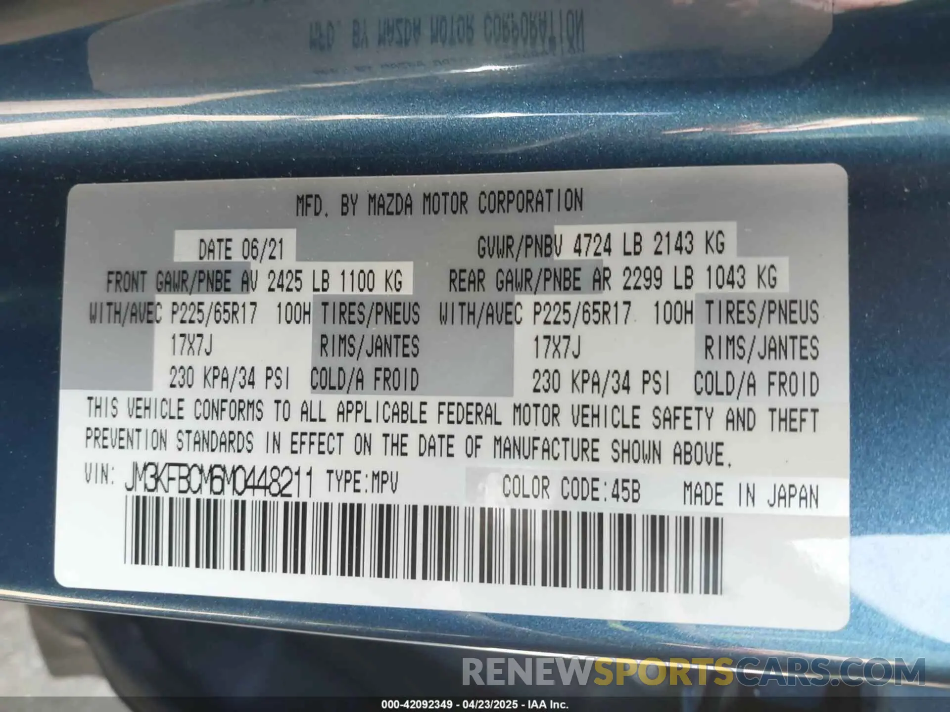 9 fotografías del automóvil dañado JM3KFBCM6M0448211 MAZDA CX-5 2021