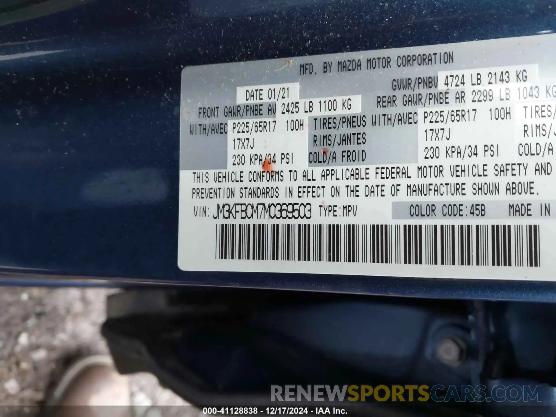 9 fotografías del automóvil dañado JM3KFBCM7M0369503 MAZDA CX-5 2021