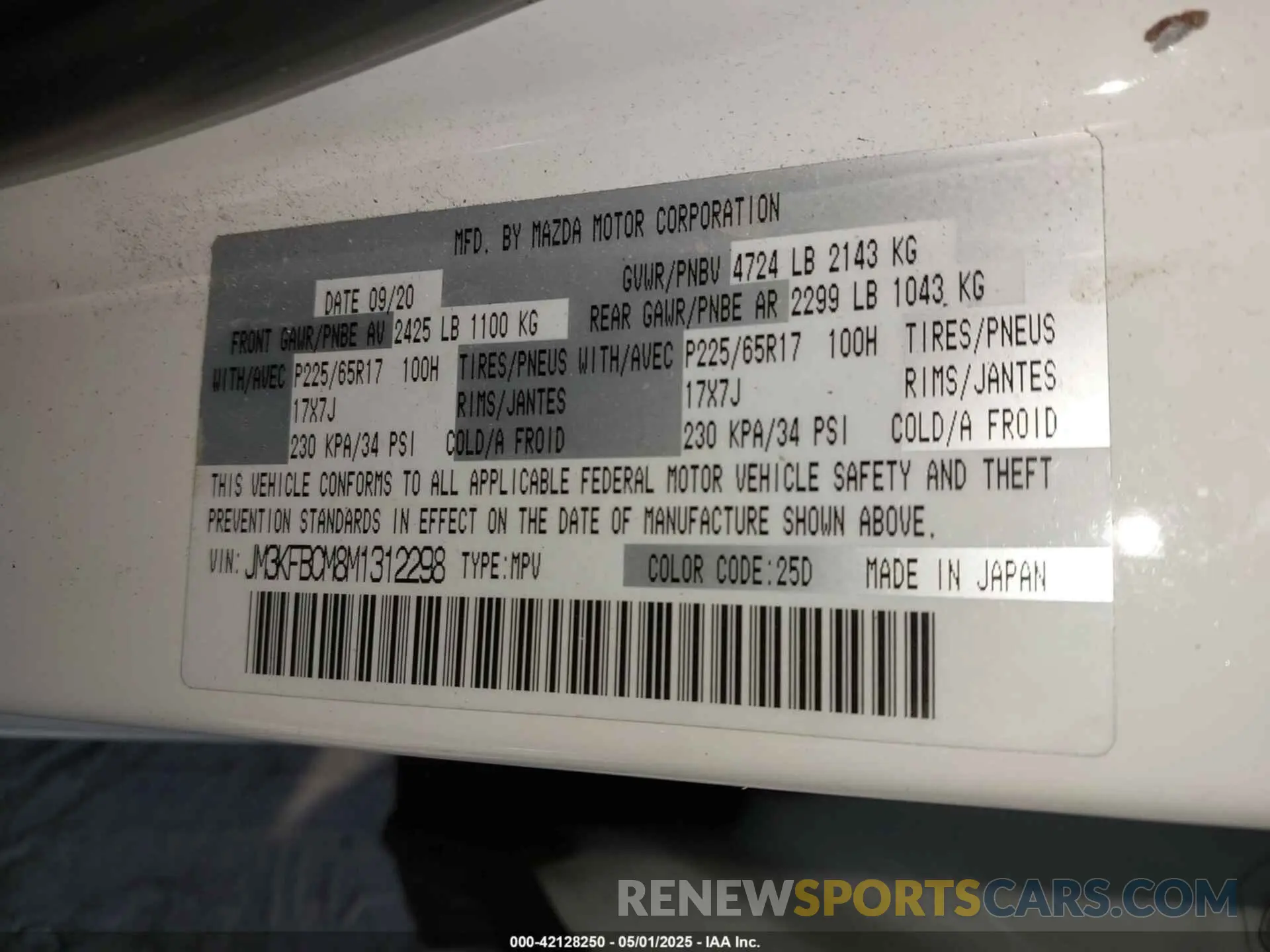 9 fotografías del automóvil dañado JM3KFBCM8M1312298 MAZDA CX-5 2021