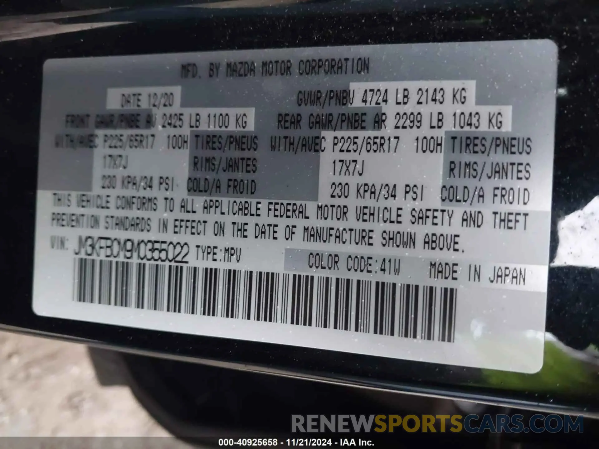 9 fotografías del automóvil dañado JM3KFBCM9M0355022 MAZDA CX-5 2021