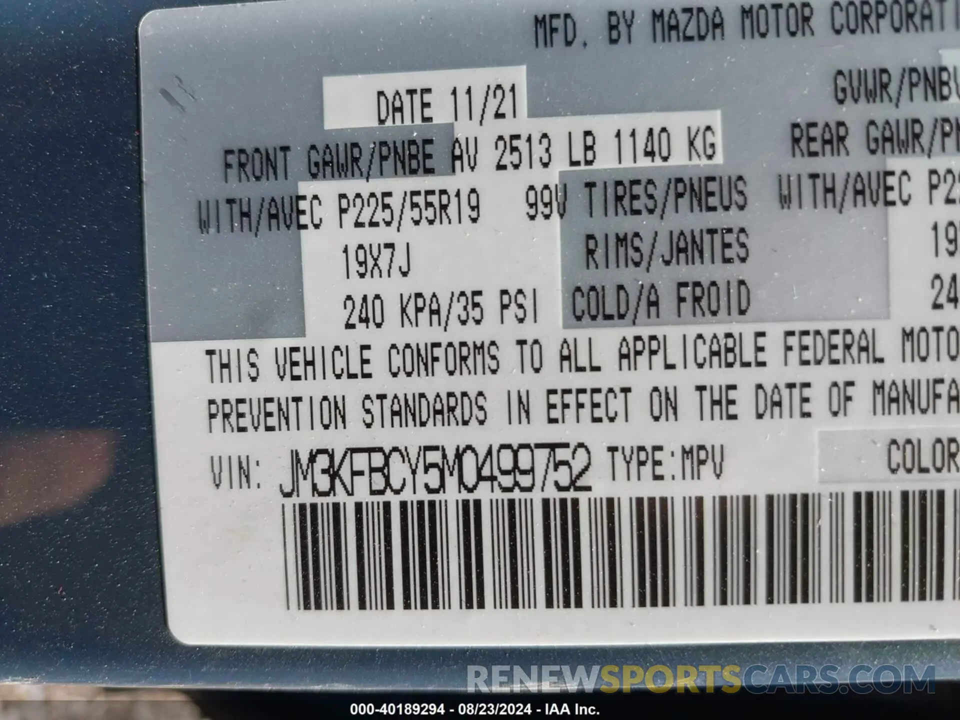 9 fotografías del automóvil dañado JM3KFBCY5M0499752 MAZDA CX-5 2021