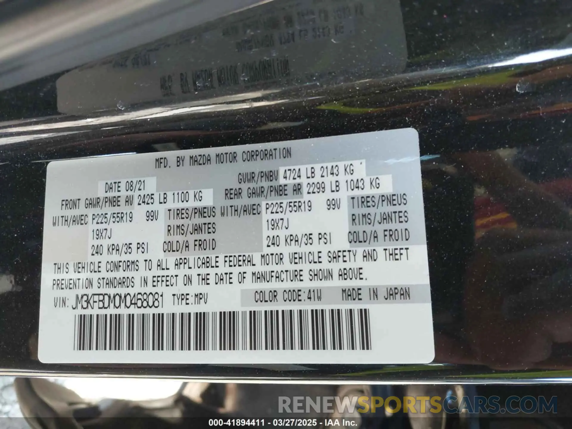 9 fotografías del automóvil dañado JM3KFBDM0M0468081 MAZDA CX-5 2021