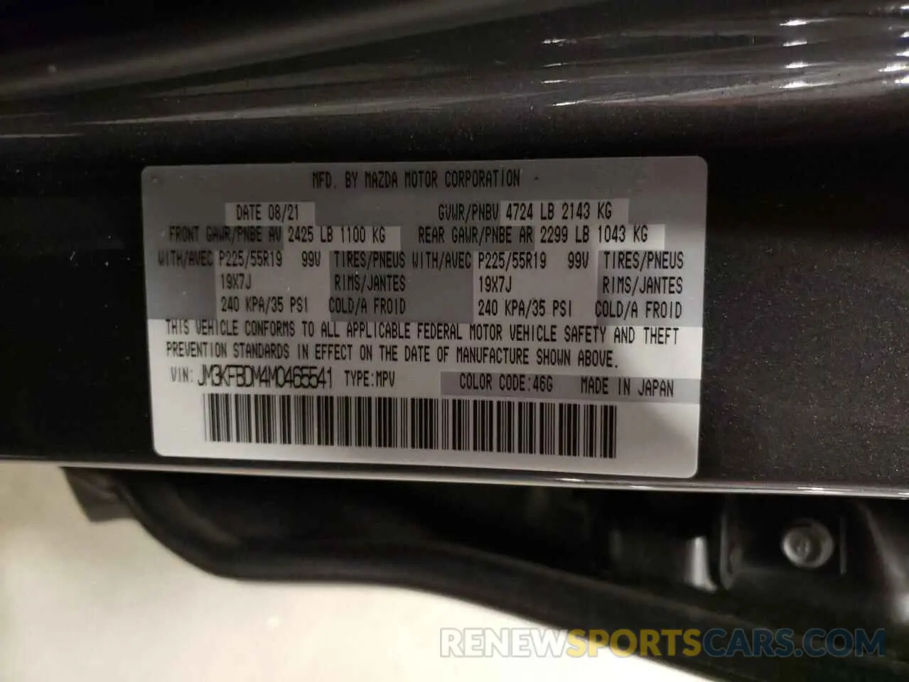 14 fotografías del automóvil dañado JM3KFBDM4M0465541 MAZDA CX-5 2021