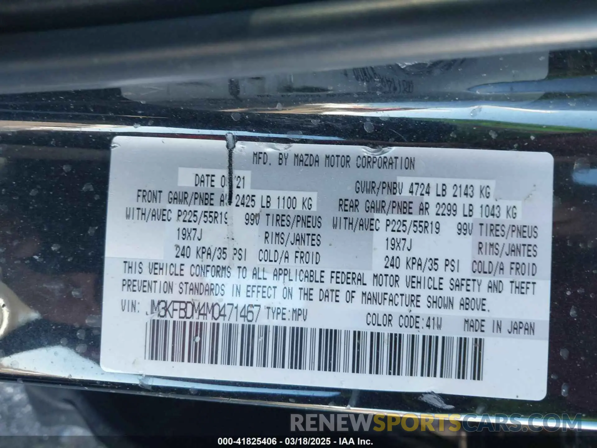 9 fotografías del automóvil dañado JM3KFBDM4M0471467 MAZDA CX-5 2021